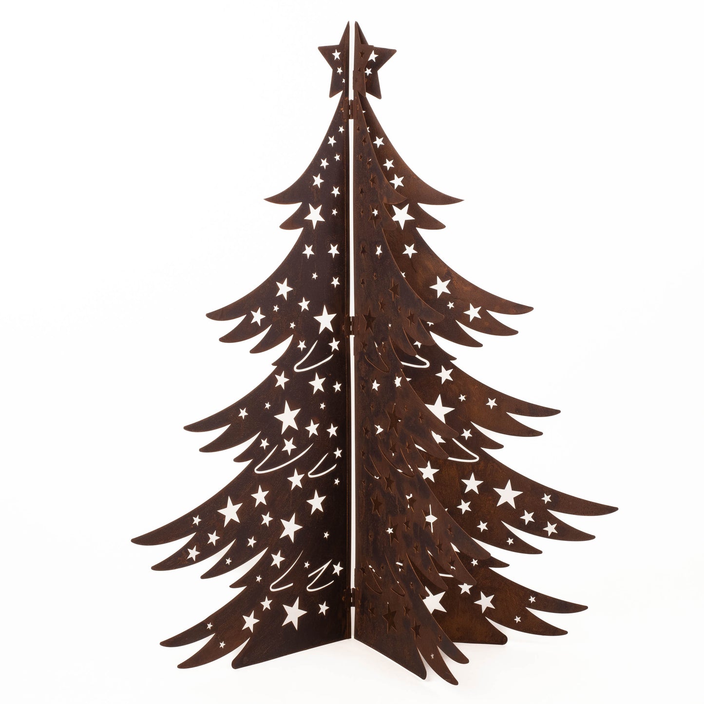 3D Natural Rust Steel Christmas Tree – Foldable Metal Holiday Decor