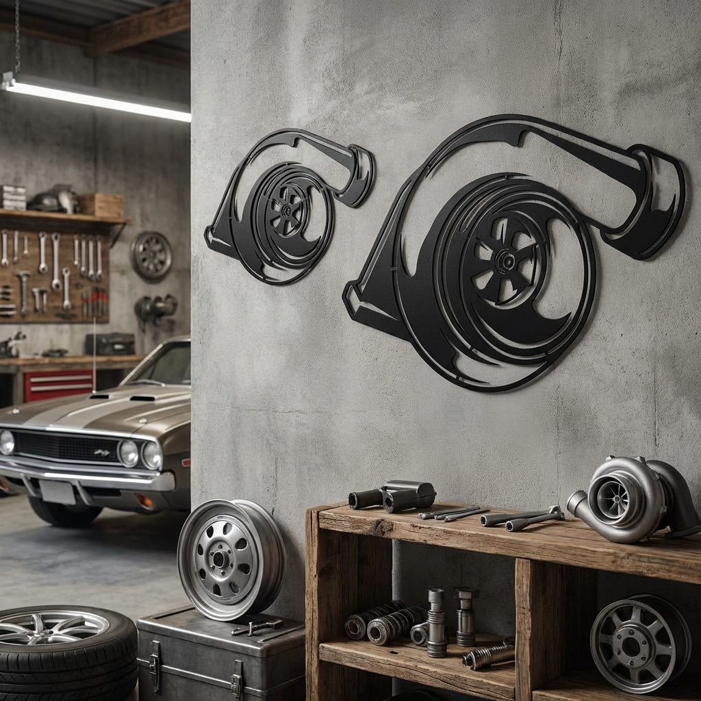 Turbo Metal Wall Art – Automotive Garage Decor