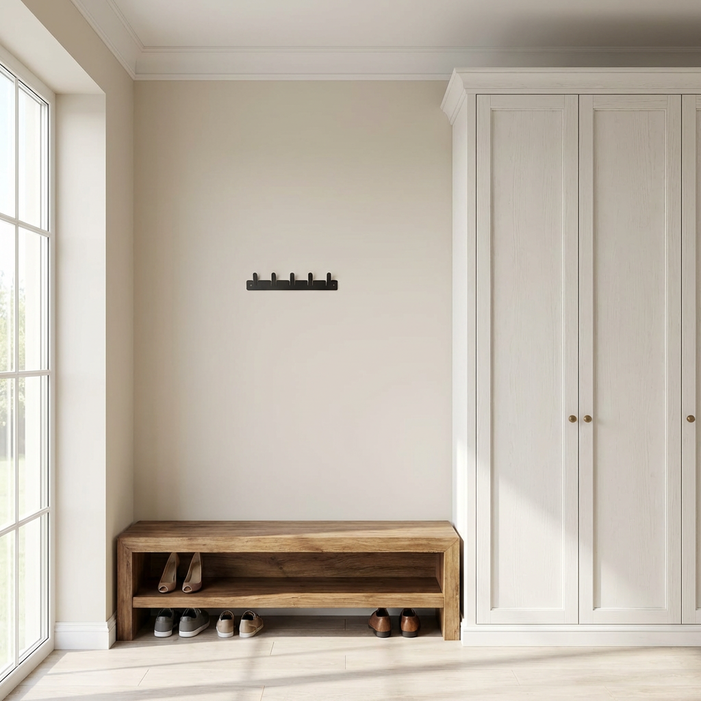 Porte-manteau mural droit en acier de style industriel moderne – Noir thermolaqué, organisateur domestique robuste