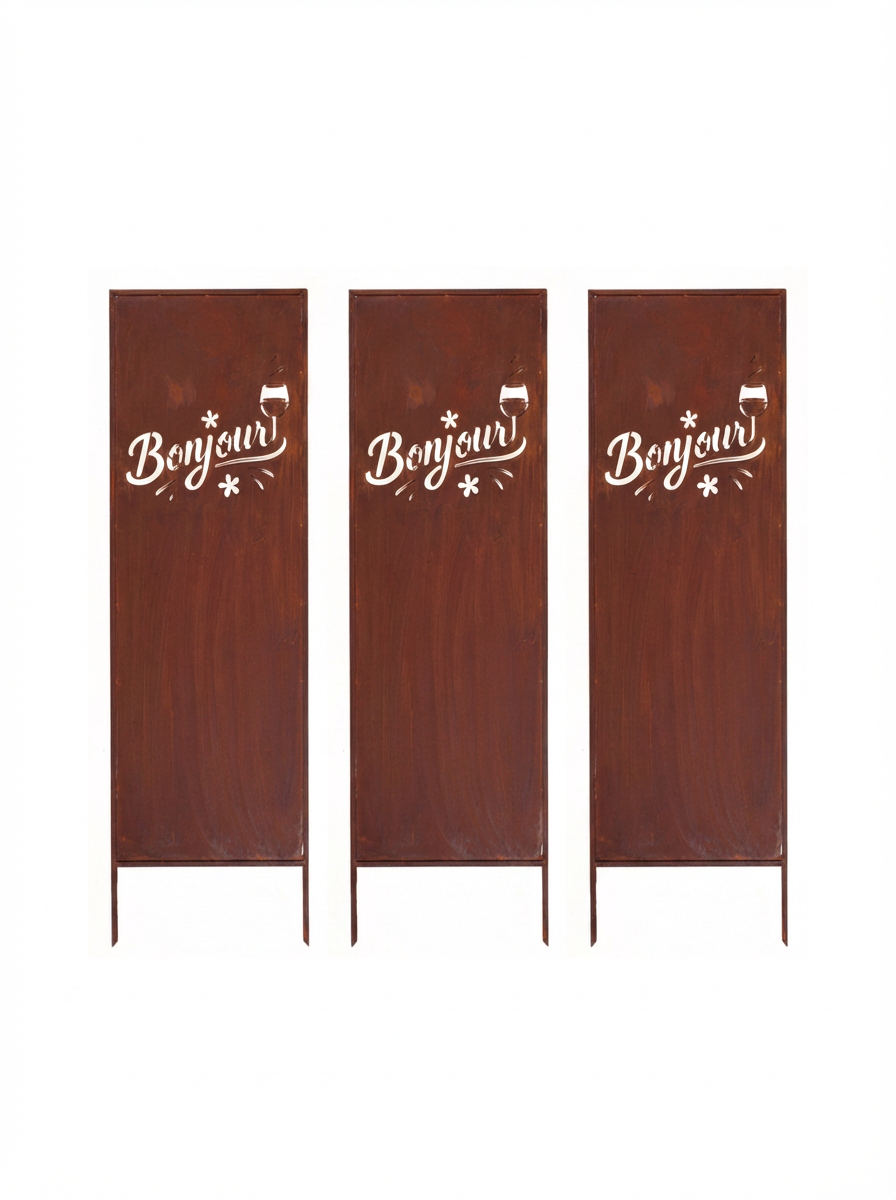 Rustic Metal Garden Screen – Corten Effect Steel Privacy Panel "Bonjour"