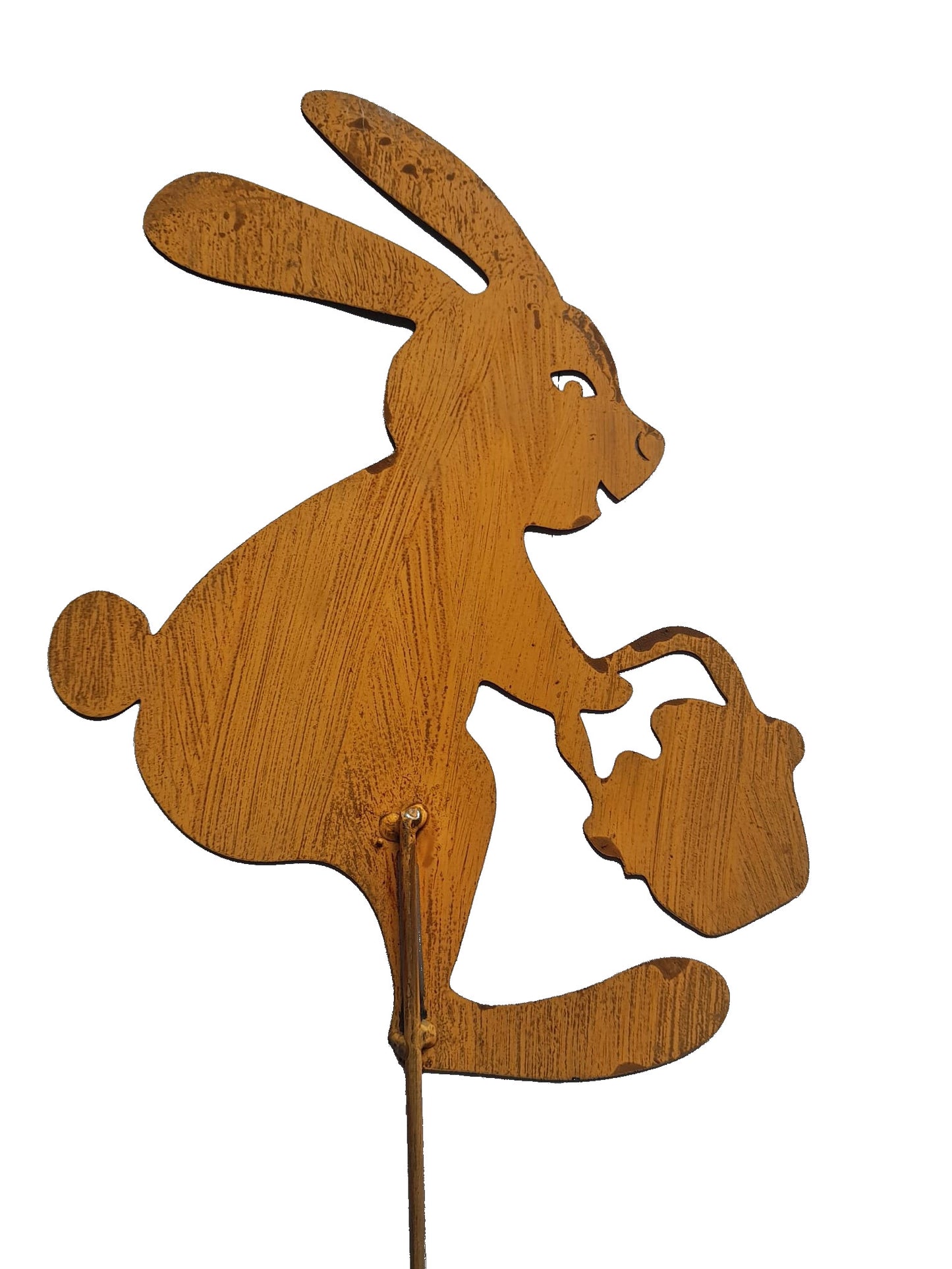 Handmade Metal Rabbit Garden Stake, Natural Rust Finish, Yard Art