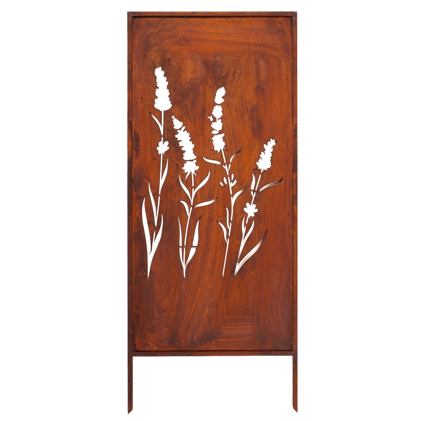 Rustic Metal Garden Screen – Corten Effect Steel Privacy Panel with Four Grasses