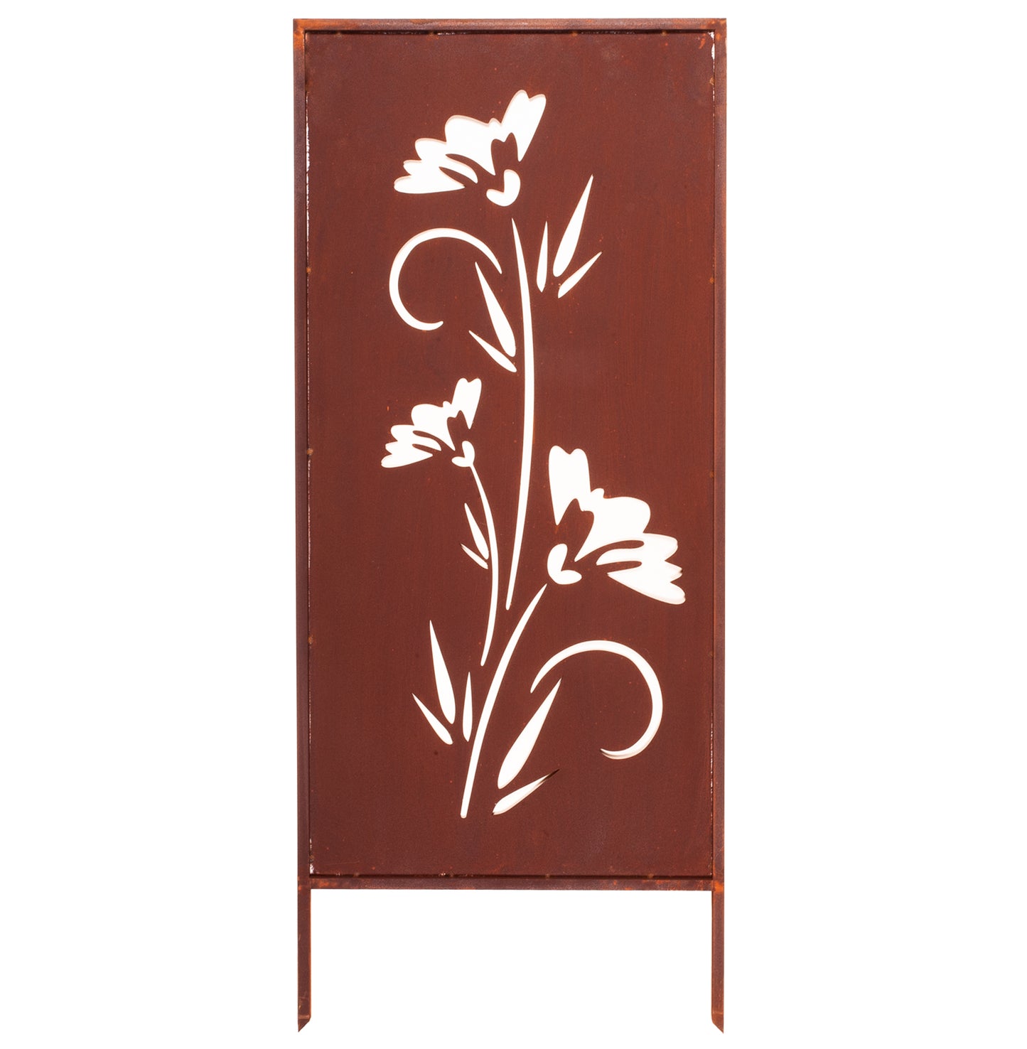 Rustic Metal Garden Screen – Corten Effect Steel Privacy Panel with Carnations Flowers Cutouts