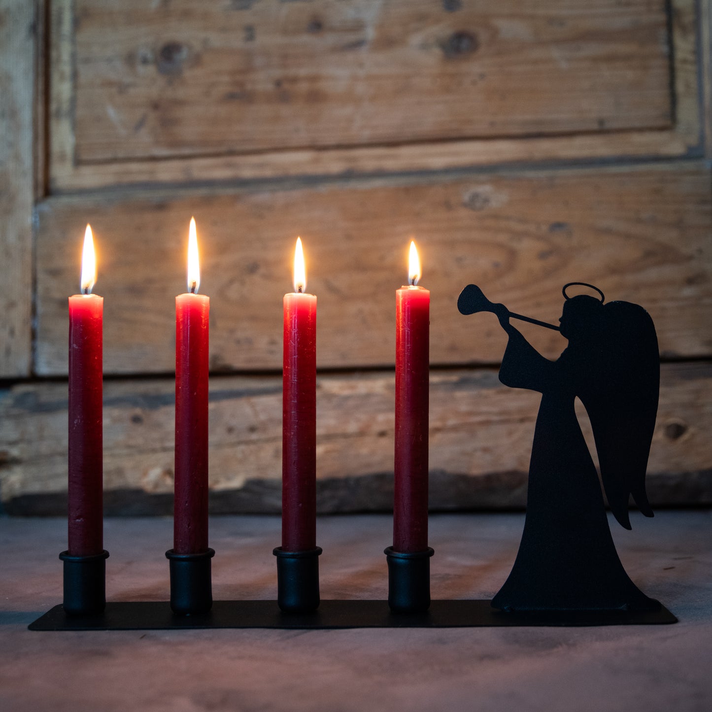 Advent Candle Holder 50 cm – Black Metal Angel Decoration for 4 Candles