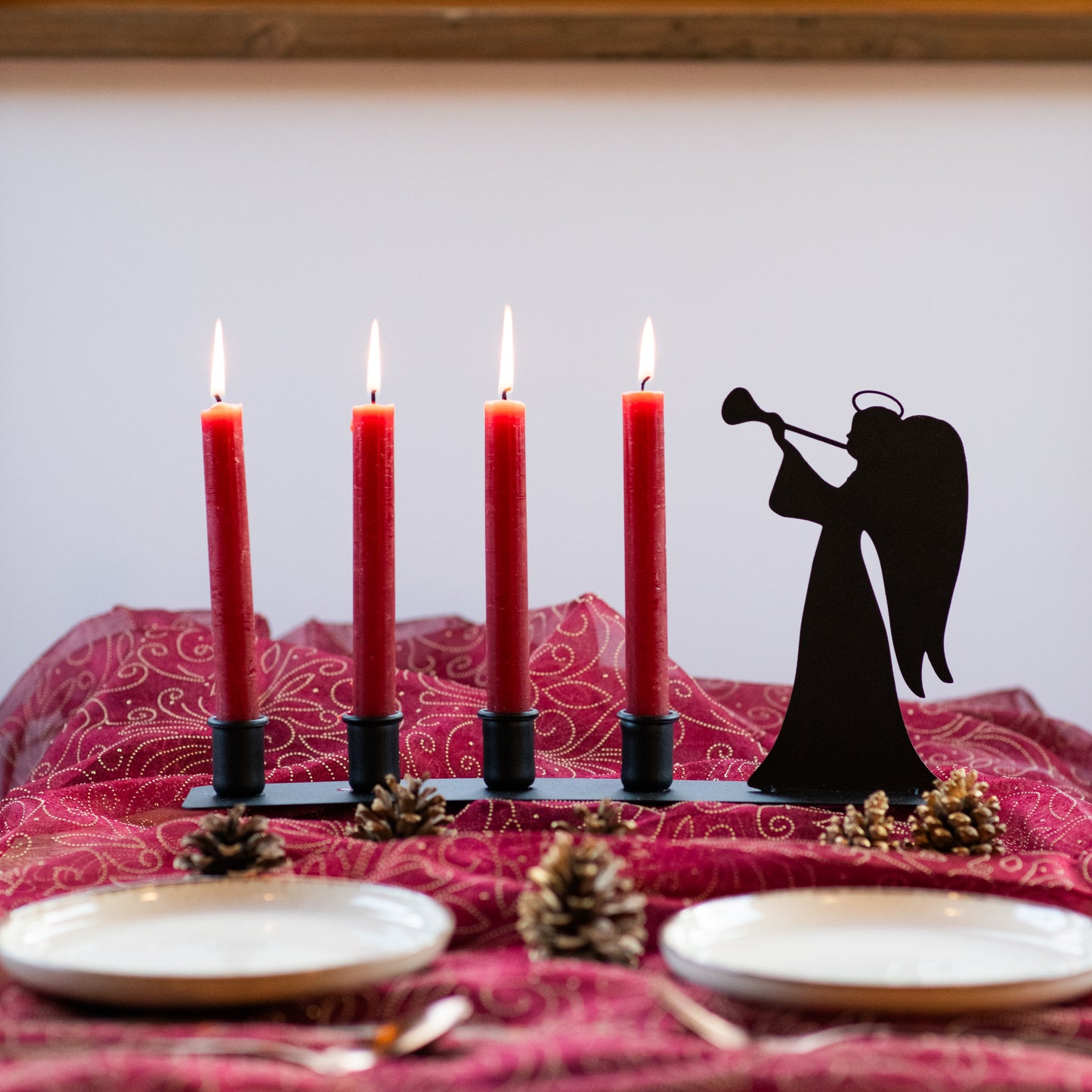 Advent Candle Holder 50 cm – Black Metal Angel Decoration for 4 Candles