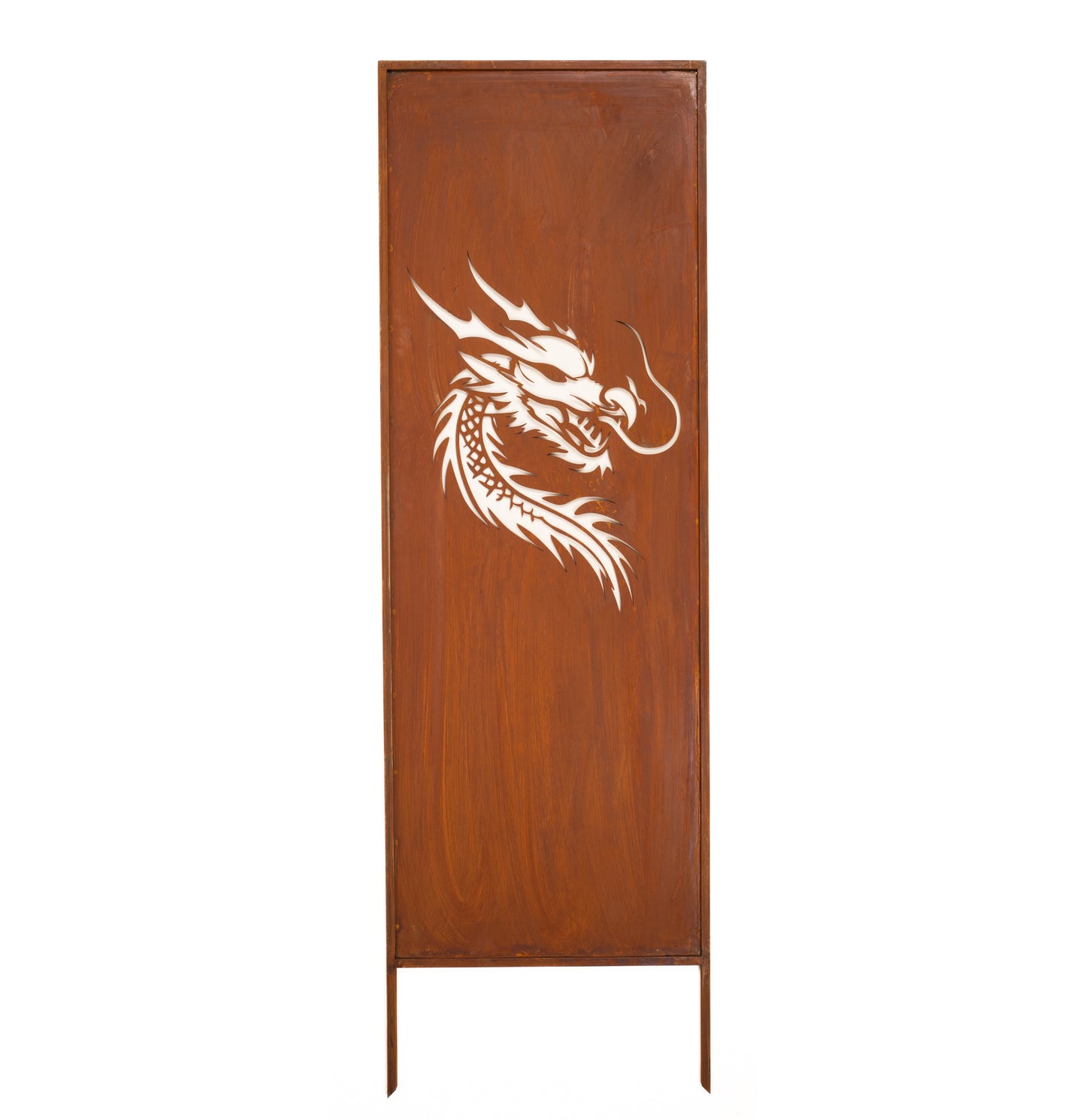 Rusty Steel Dragon Garden Screen – Outdoor Privacy Panel, Corten Effect
