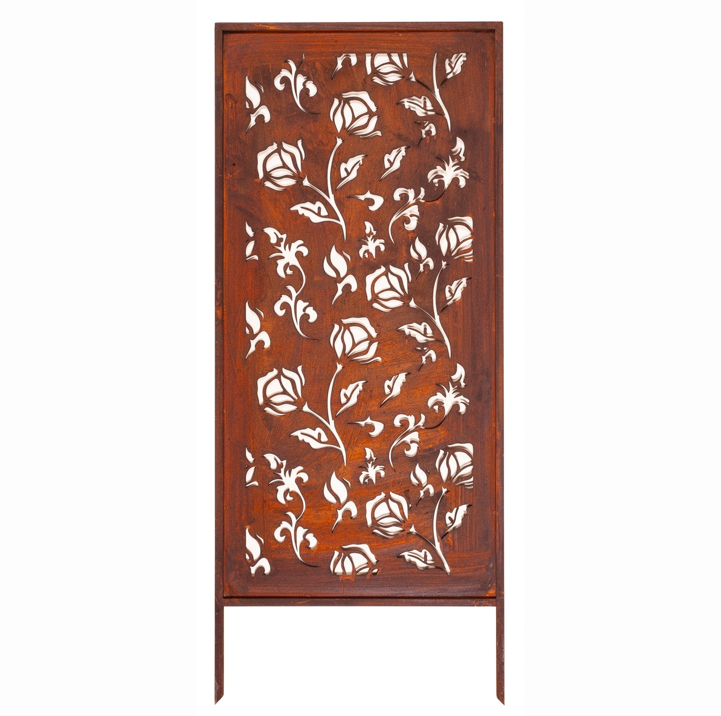 Rustic Metal Garden Screen – Corten Effect Steel Privacy Panel Roses