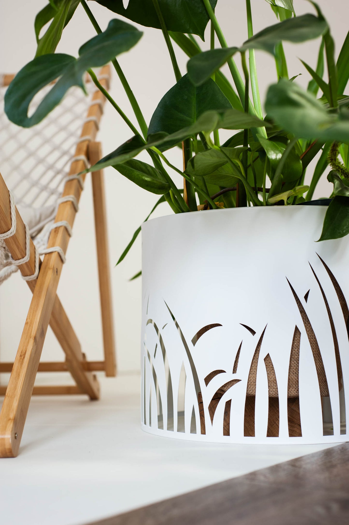 Steel Planter Cover with Grass Motif