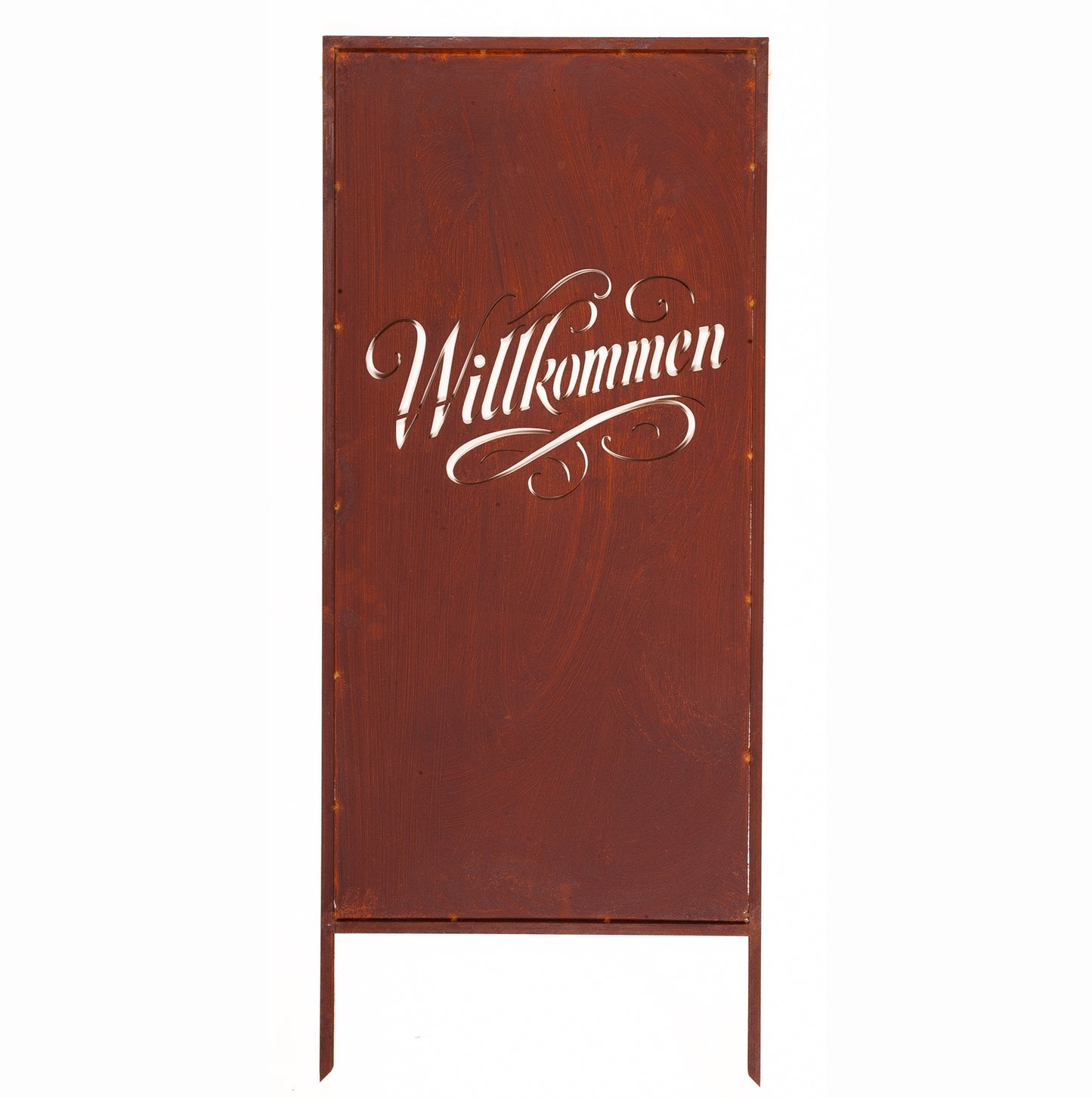 Rustic Metal Garden Screen – Corten Effect Steel Privacy Panel "Willkommen"