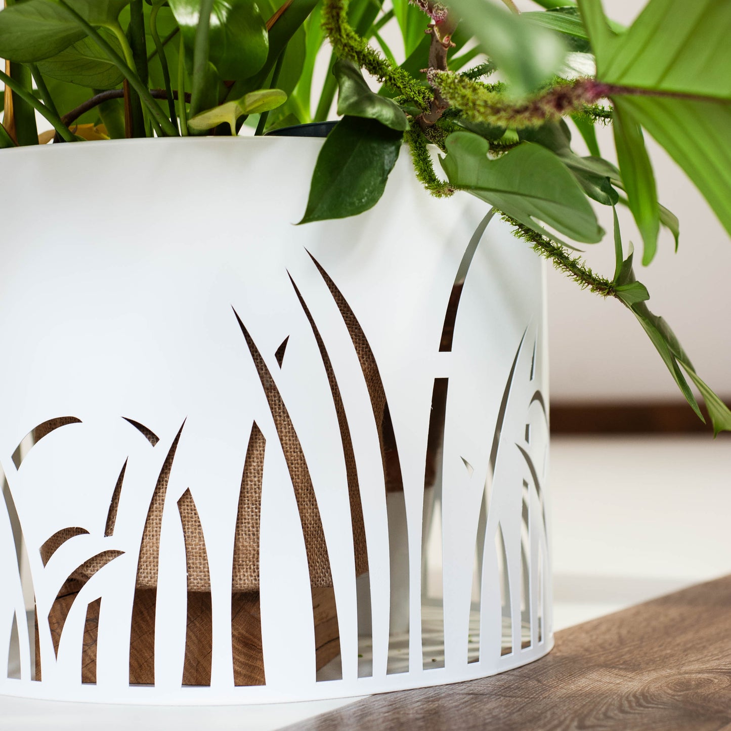 Steel Planter Cover with Grass Motif