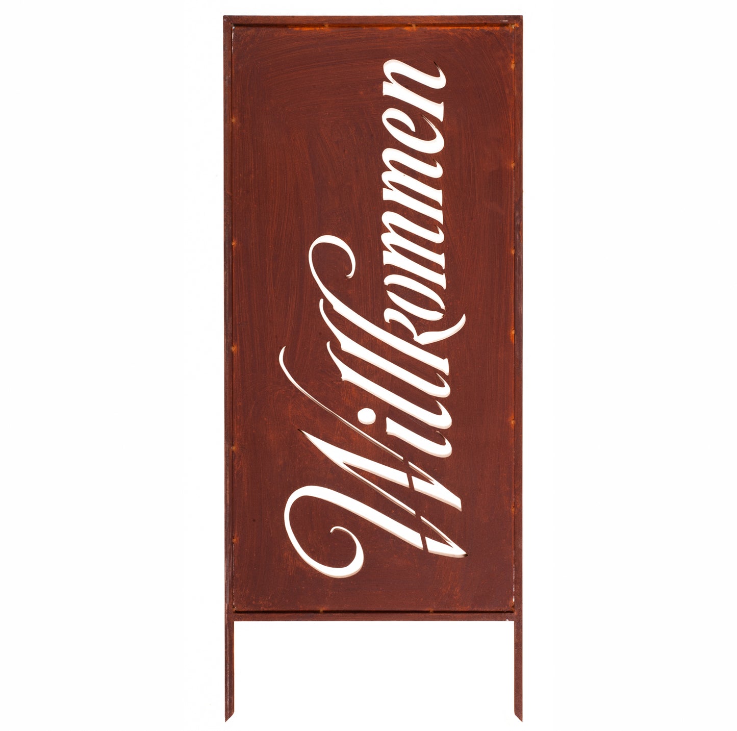 Rustic Metal Garden Screen – Corten Effect Steel Privacy Panel "Willkommen"ver.2