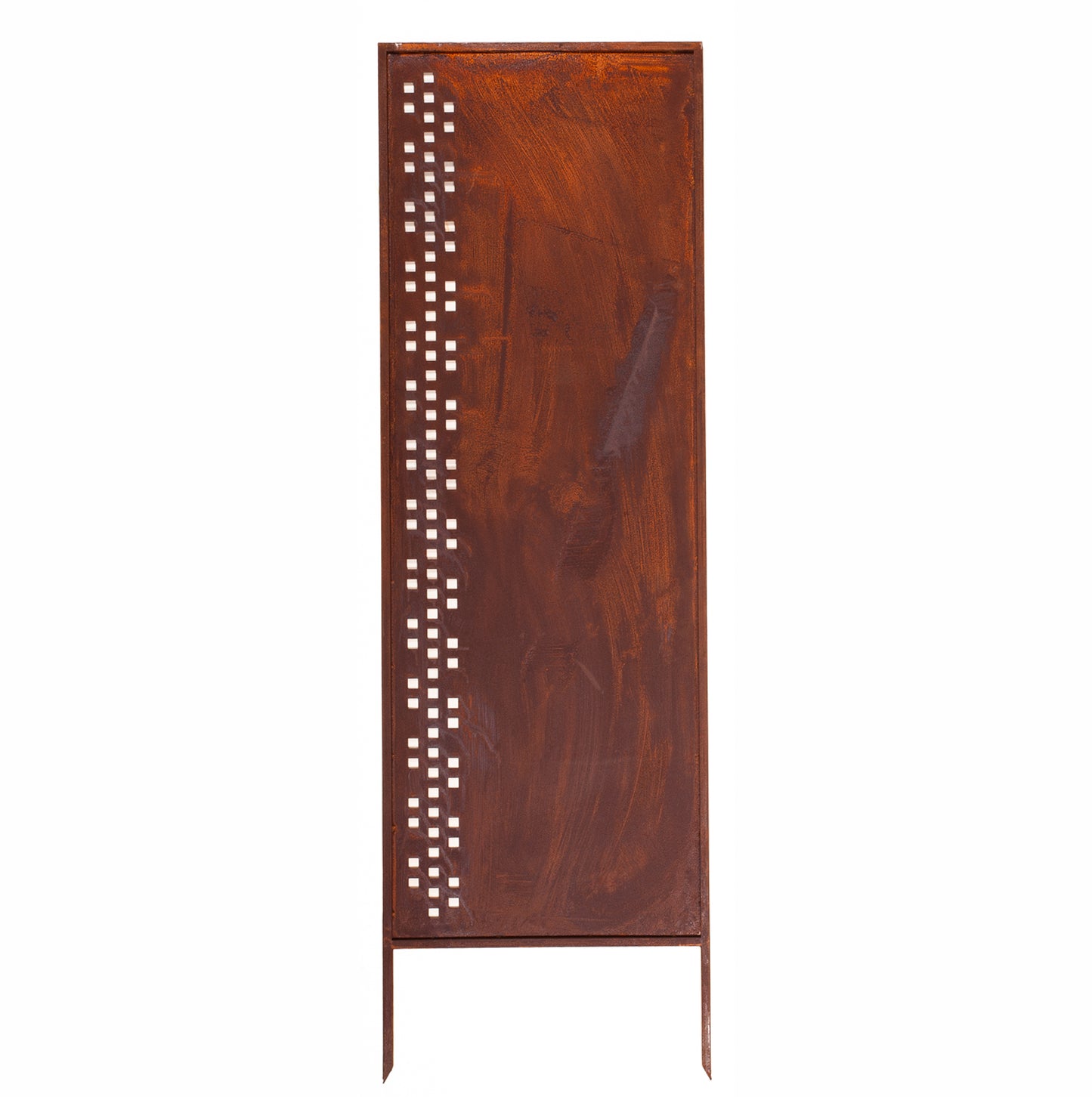 Rustic Metal Garden Screen – Corten Effect Steel Privacy Panel with Side Geometric Pattern Cutouts