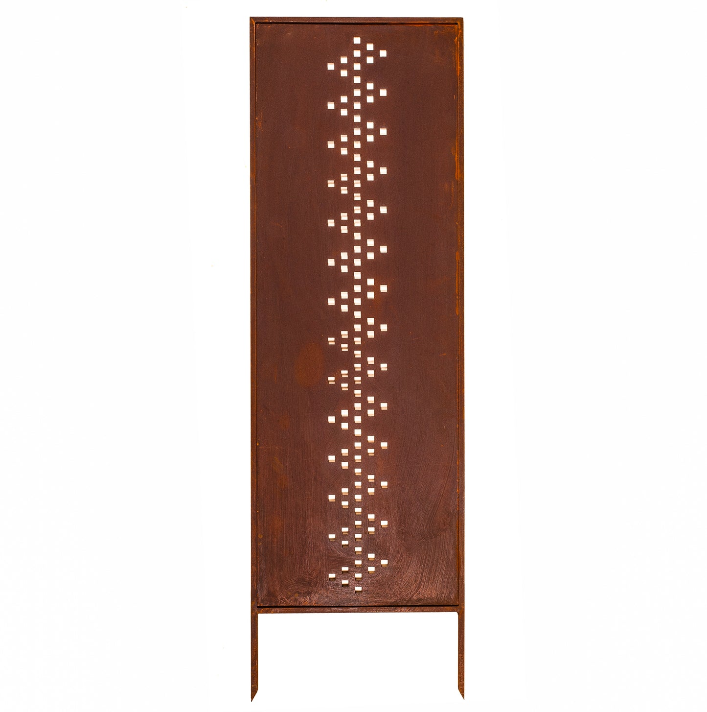 Rustic Metal Garden Screen – Corten Effect Steel Privacy Panel with Middle Geometric Pattern Cutouts