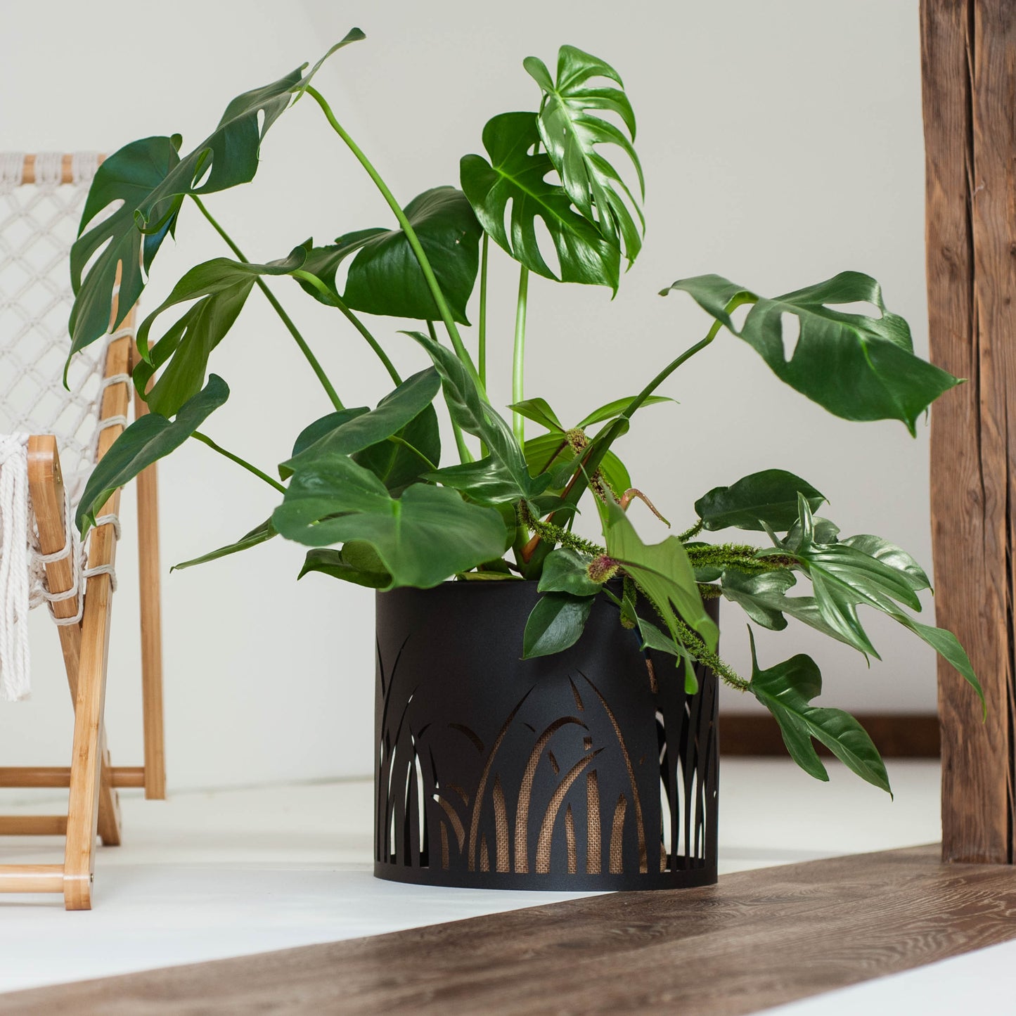 Steel Planter Cover with Grass Motif