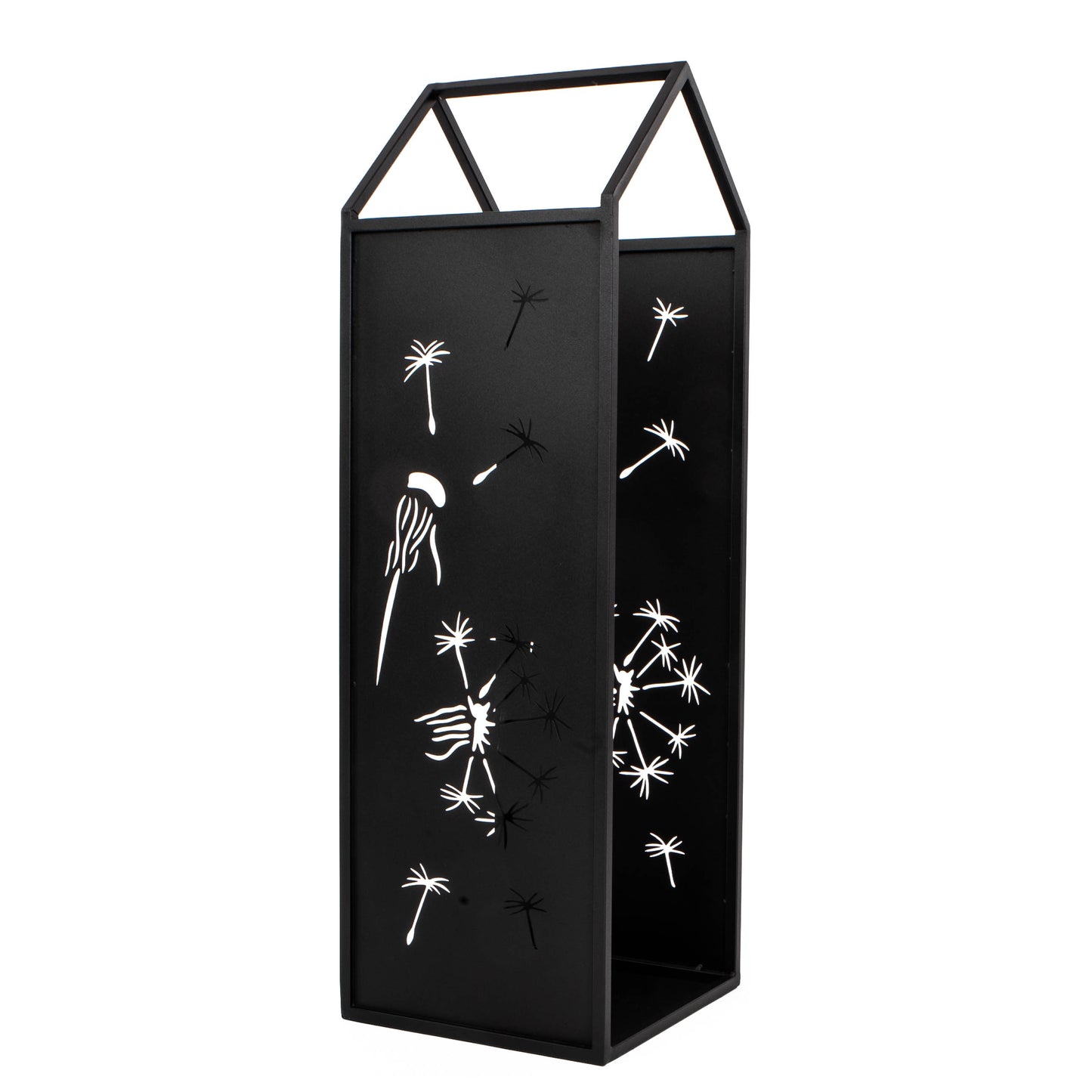 Black Metal Firewood Rack with Handle, Freestanding Log Holder DANDELION