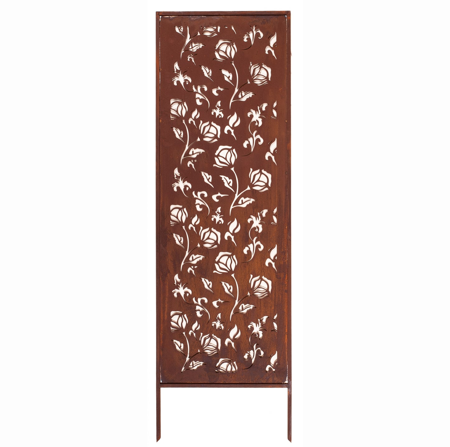 Rustic Metal Garden Screen – Corten Effect Steel Privacy Panel Roses