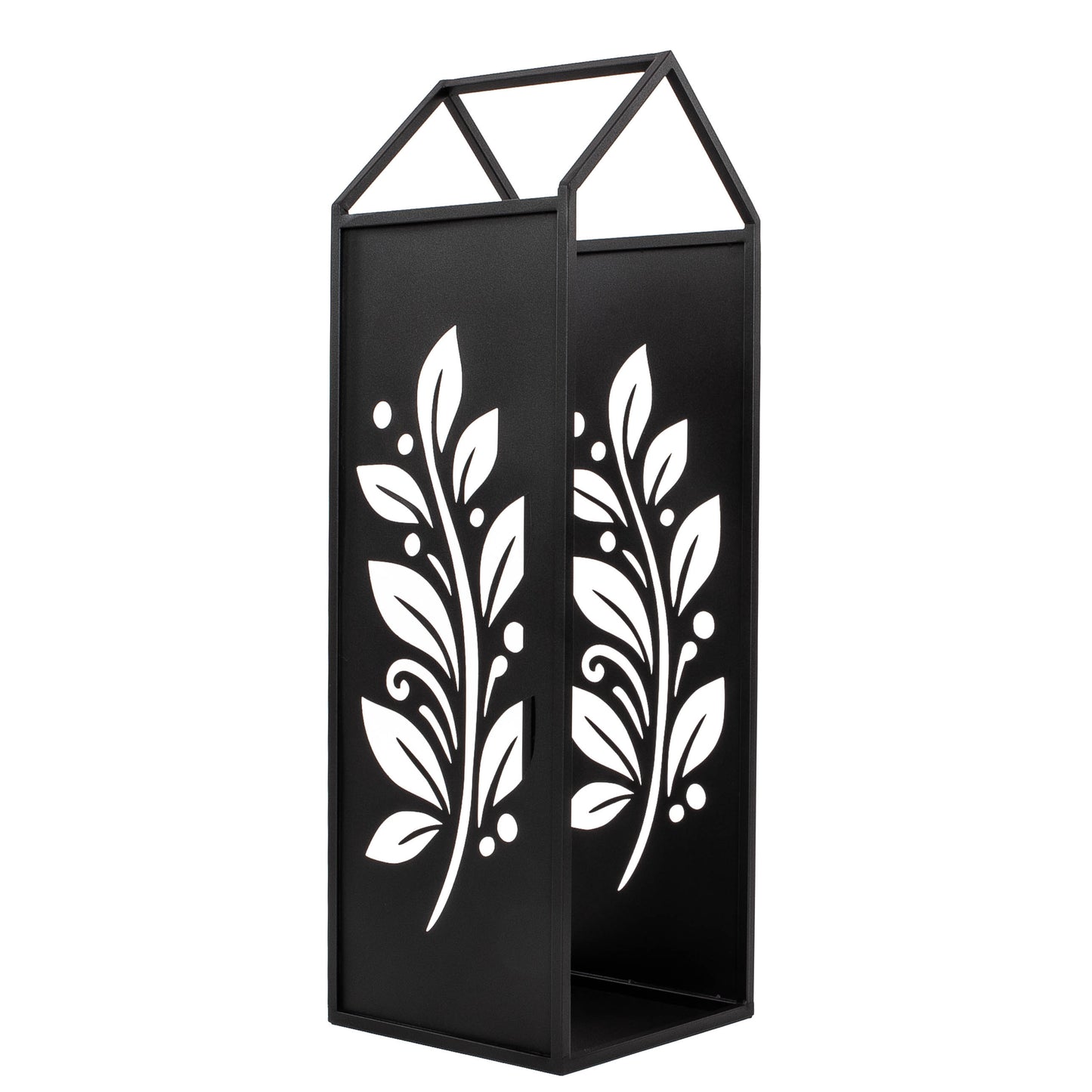 Black Metal Firewood Rack with Handle, Freestanding Log Holder LEAVES