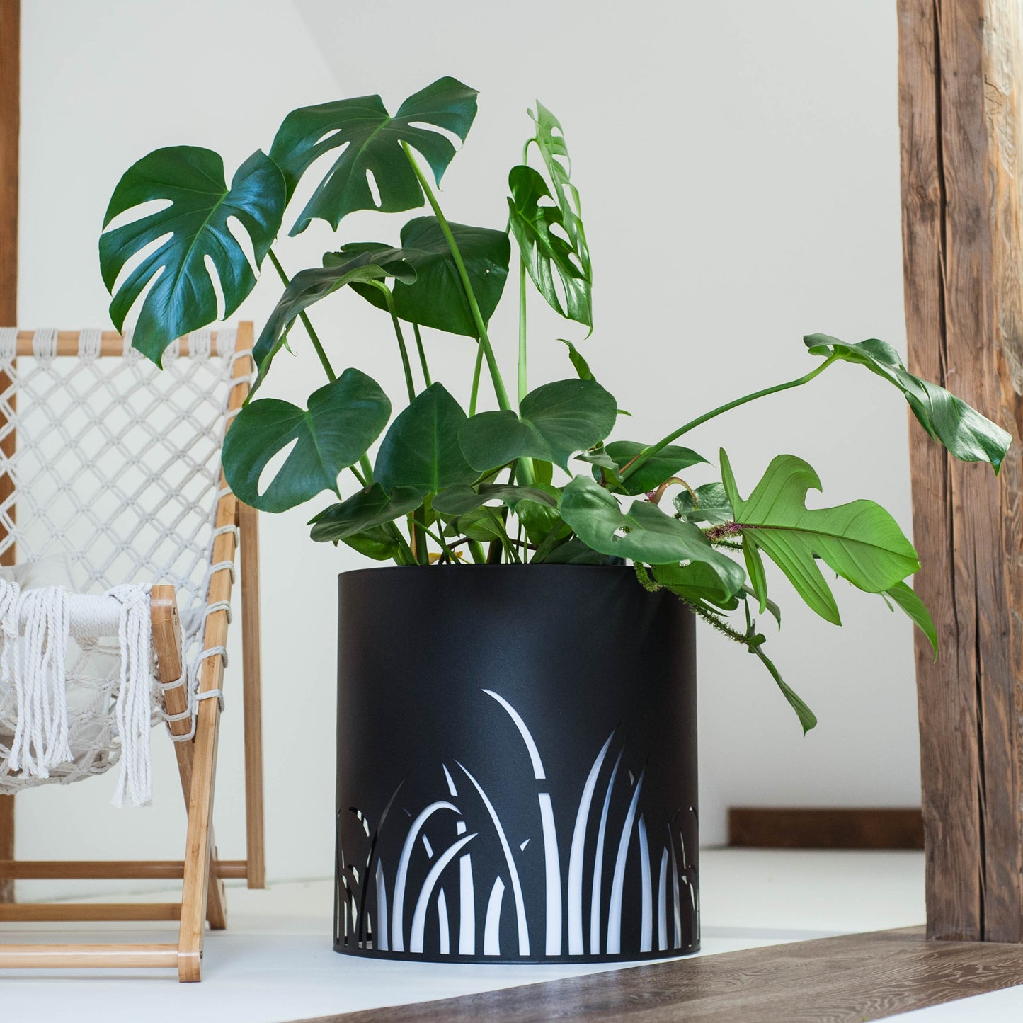 Steel Planter Cover with Grass Motif