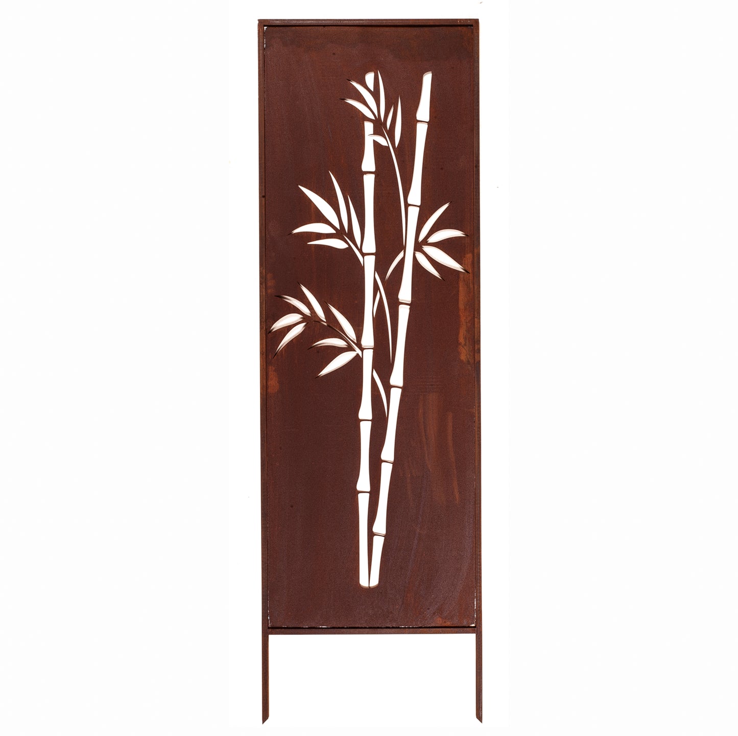 Rustic Metal Garden Screen – Corten Effect Steel Privacy Panel with Bamboo Cutouts