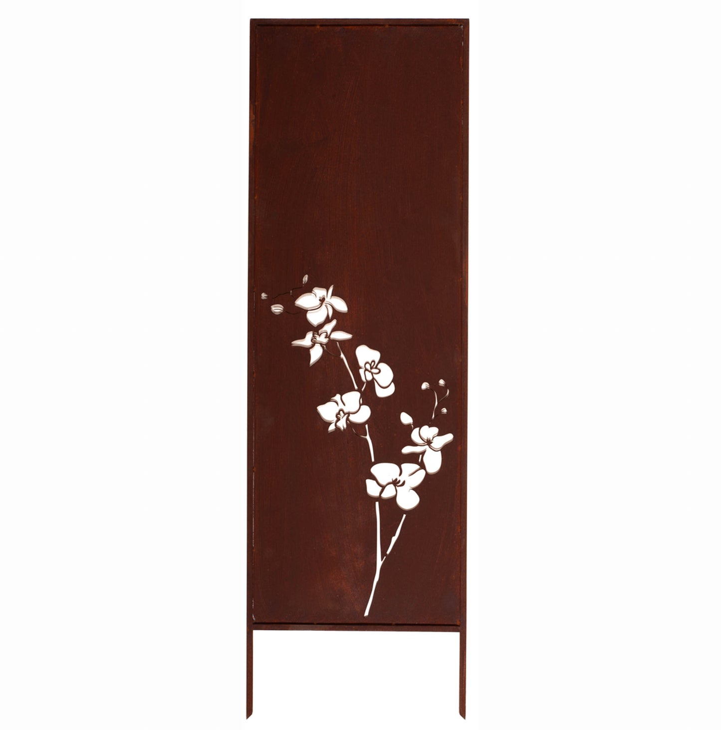 Rustic Metal Garden Screen – Corten Effect Steel Privacy Panel with Orchid Flowers Cutouts