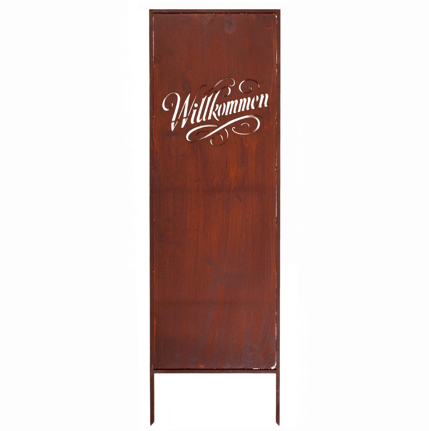 Rustic Metal Garden Screen – Corten Effect Steel Privacy Panel "Willkommen"