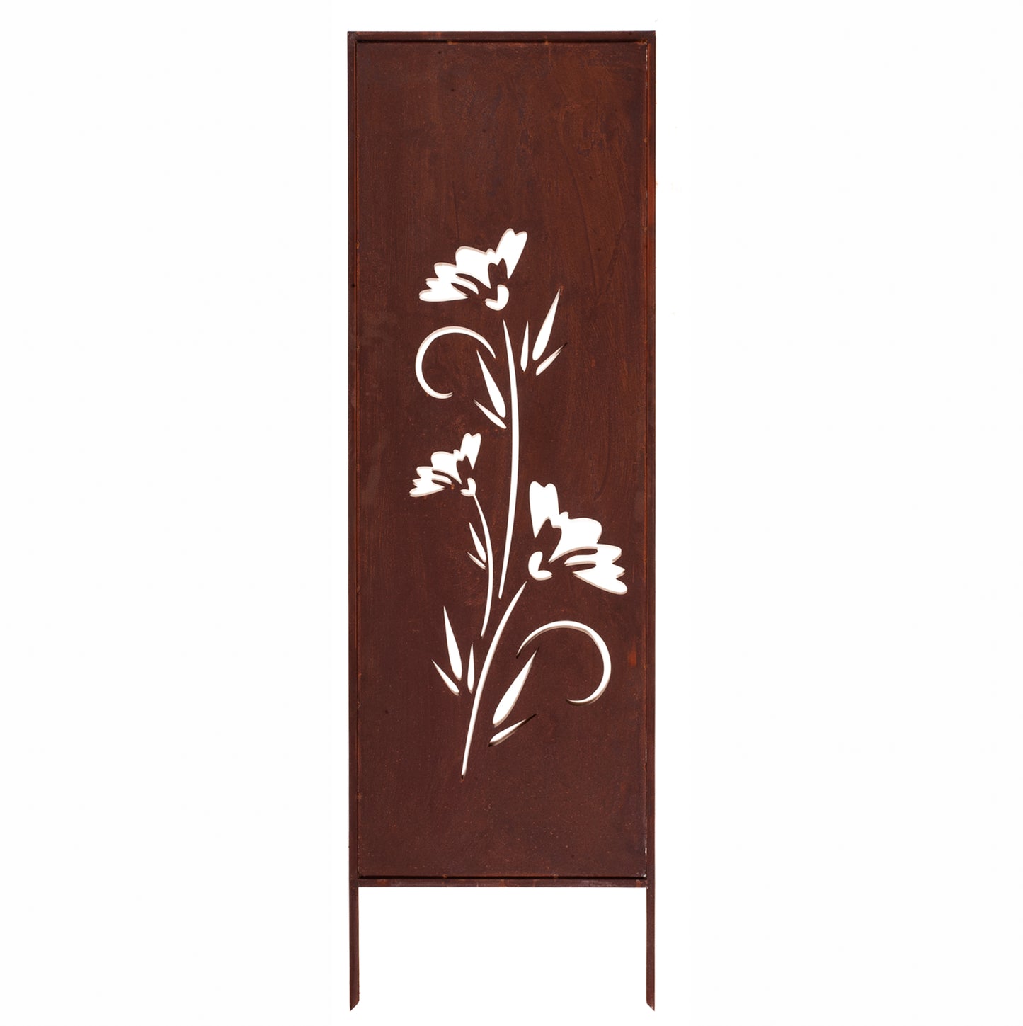 Rustic Metal Garden Screen – Corten Effect Steel Privacy Panel with Carnations Flowers Cutouts