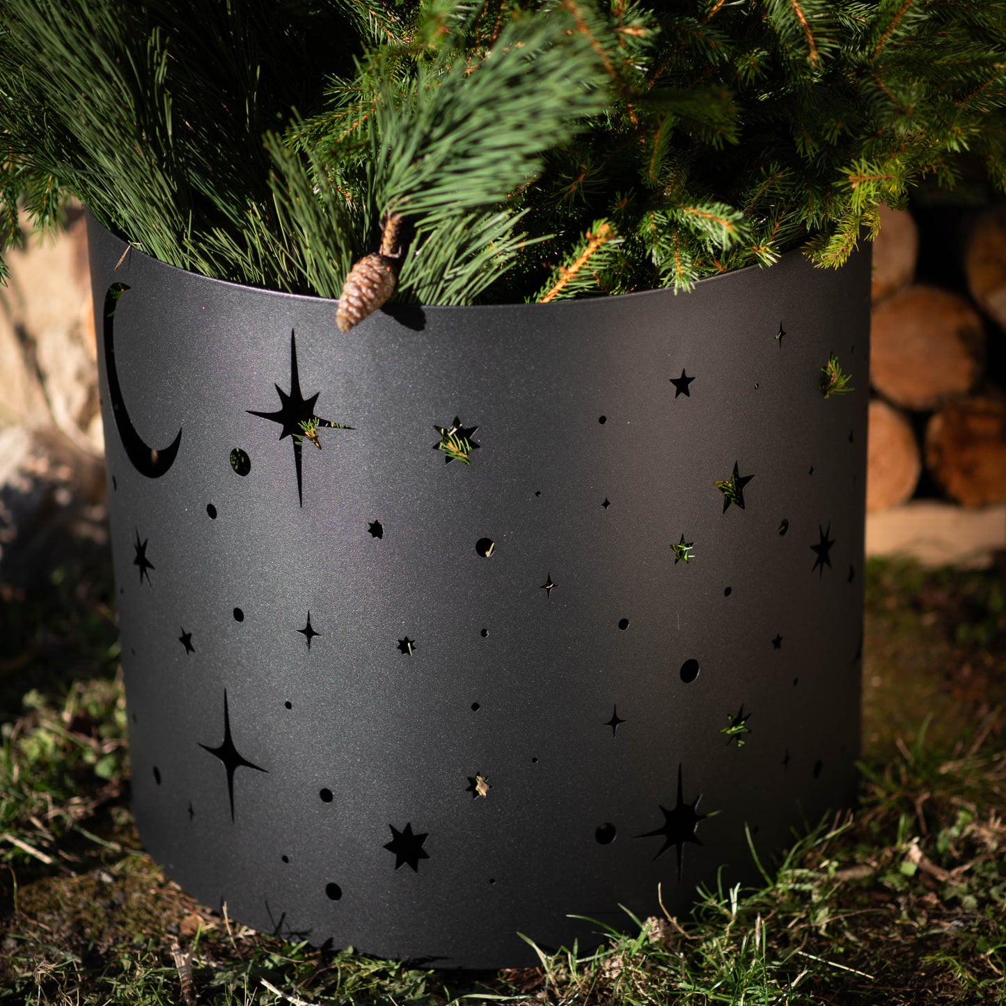 Steel Metal Planter Cover - Decorative Cutout Fire Pit Ring