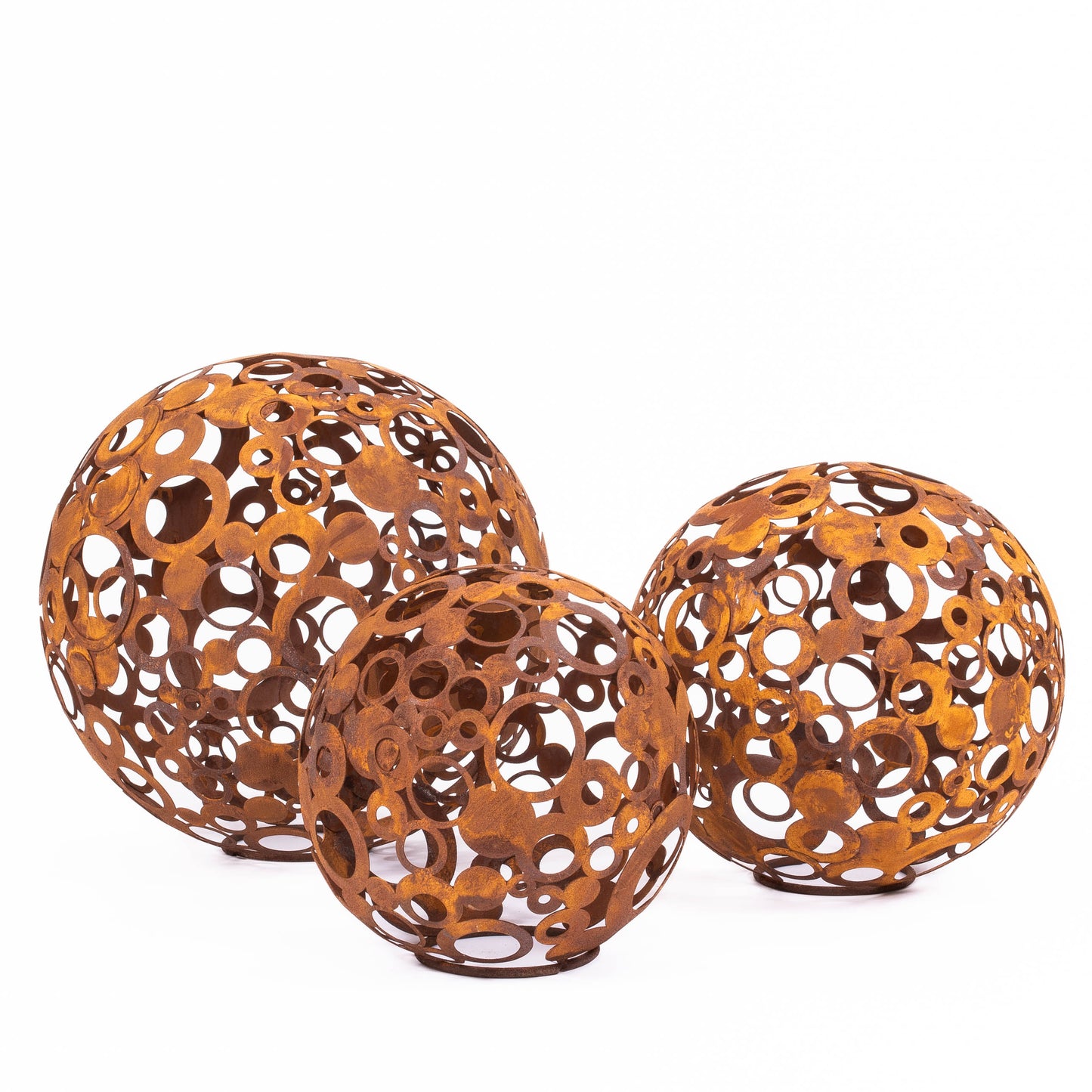 Metall-Deko-Kugel, durchbrochene Ringe, rustikales Garten-Loft-Ornament