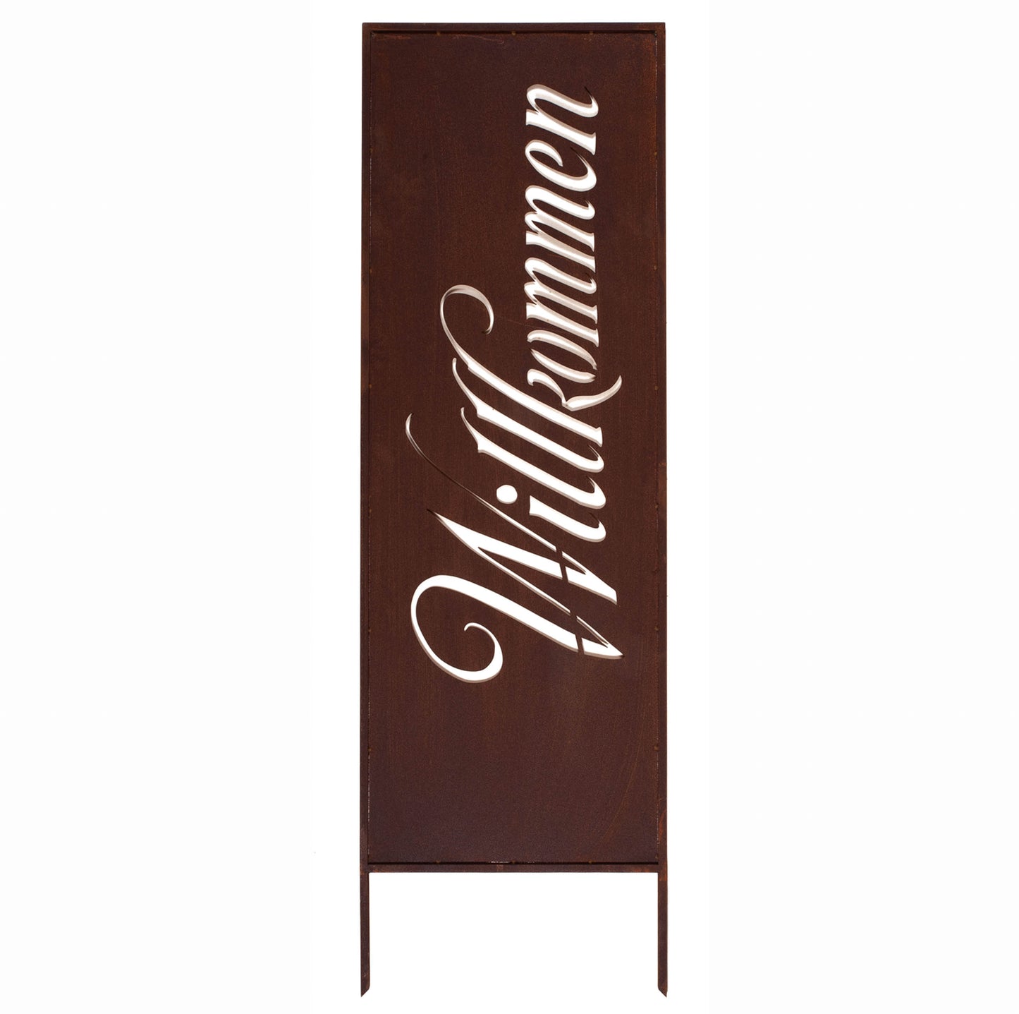 Rustic Metal Garden Screen – Corten Effect Steel Privacy Panel "Willkommen"ver.2