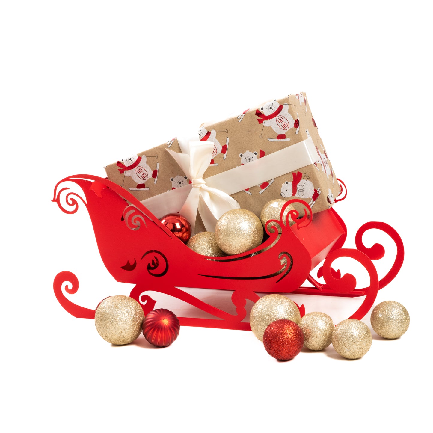 Elegant Decorative Christmas Sleigh – Festive Centerpiece for Holiday Decor, White, Natural Rust,