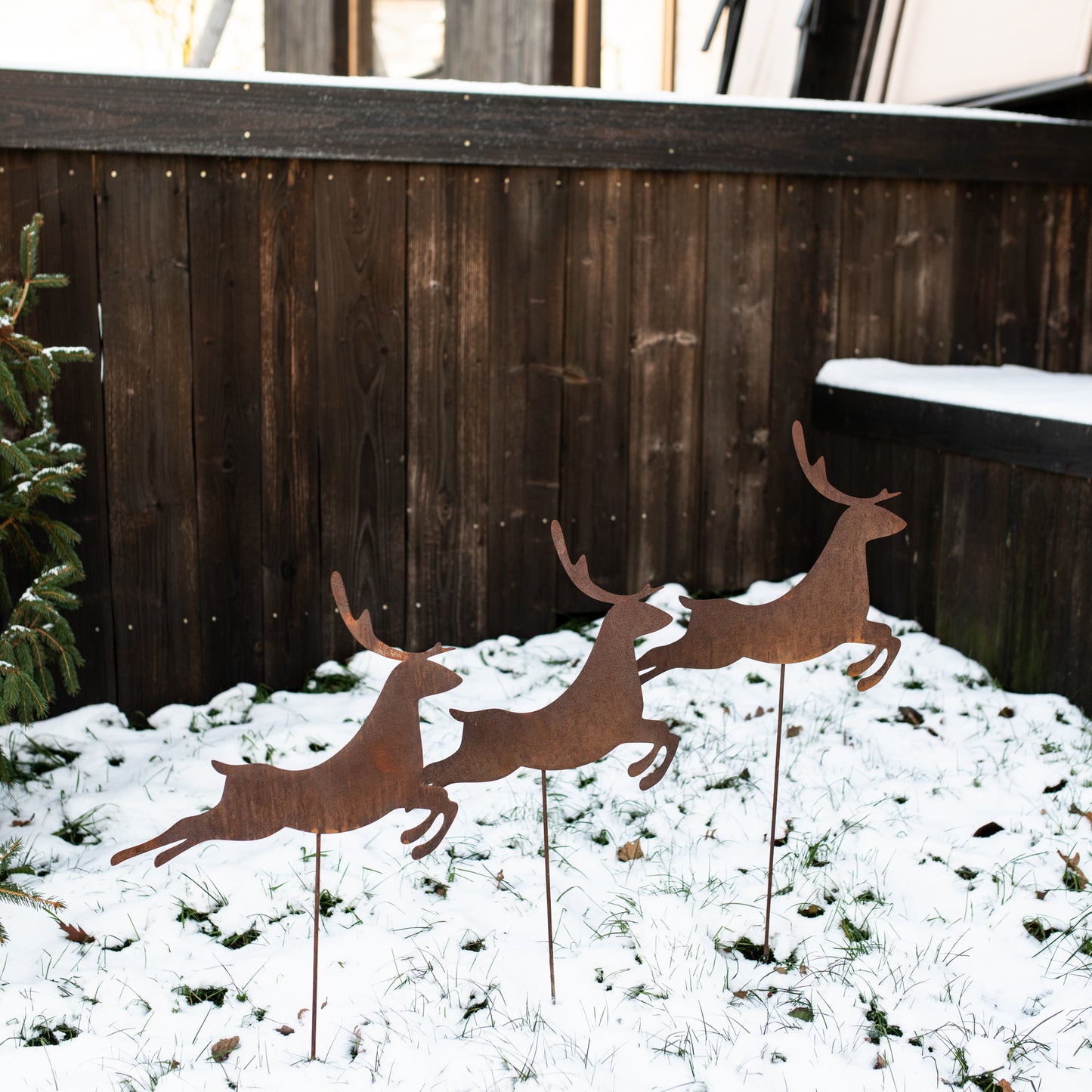 Christmas Decorations Corten Steel Effect - Santa Claus, Reindeers