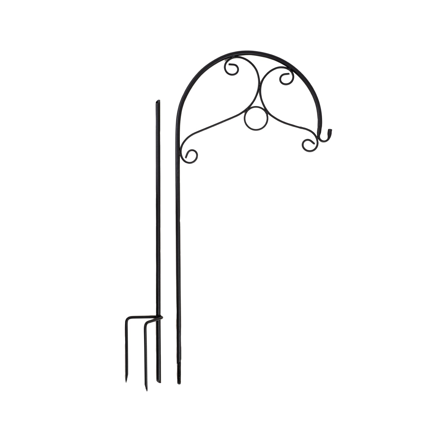 Decorative Black Metal Hanging Plant Bracket – Wall or Ground Mount, Powder-Coated or Rust Finish