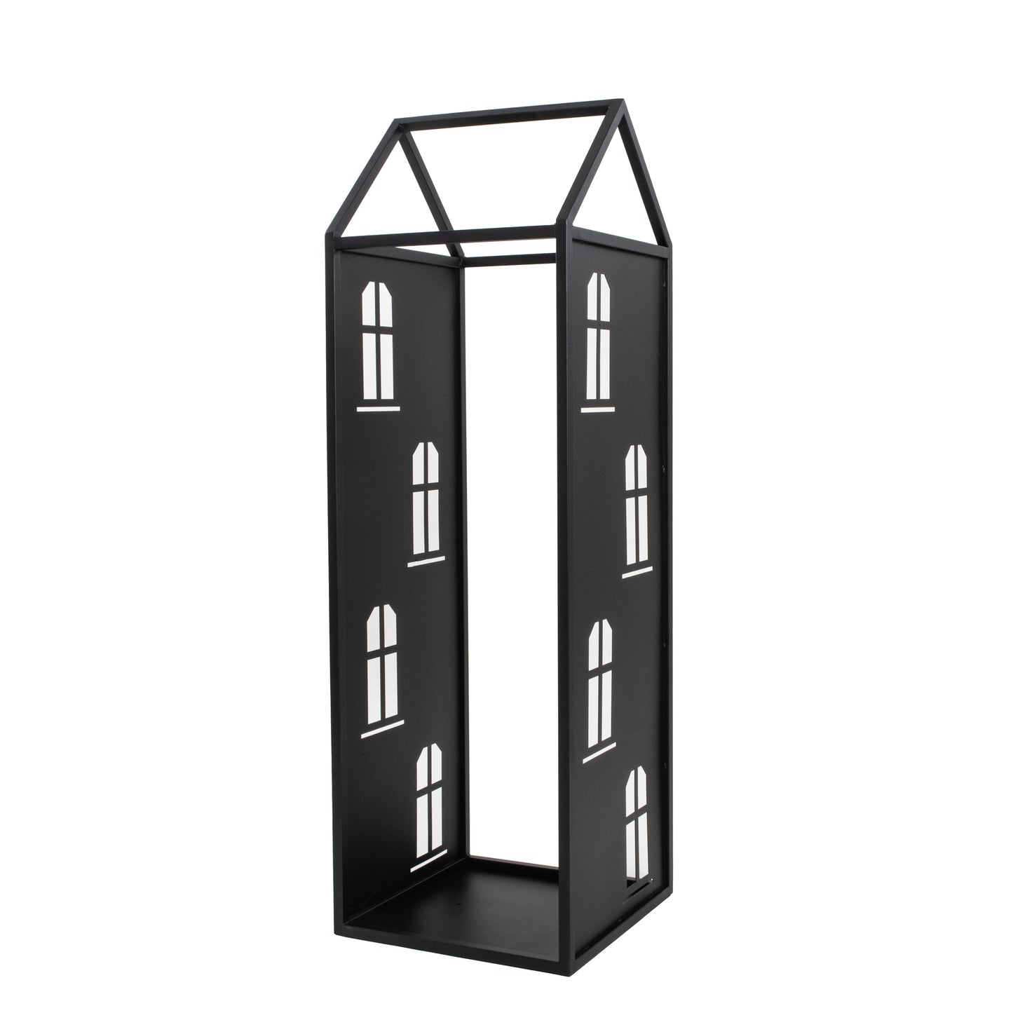 Black Metal Firewood Rack with Handle, Freestanding Log Holder