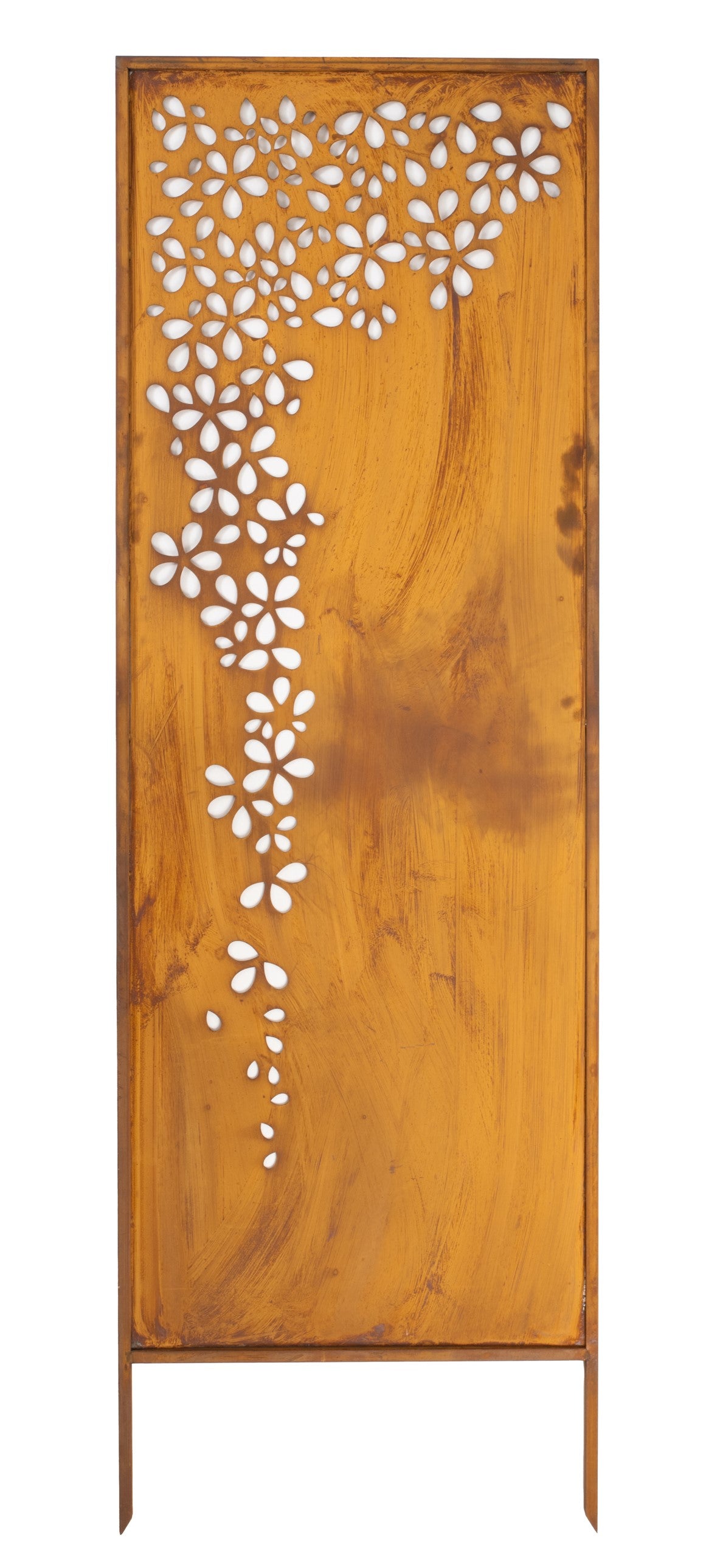 Rustic Metal Garden Screen – Effect Corten Steel Privacy Panel with Flower Garland Cutouts