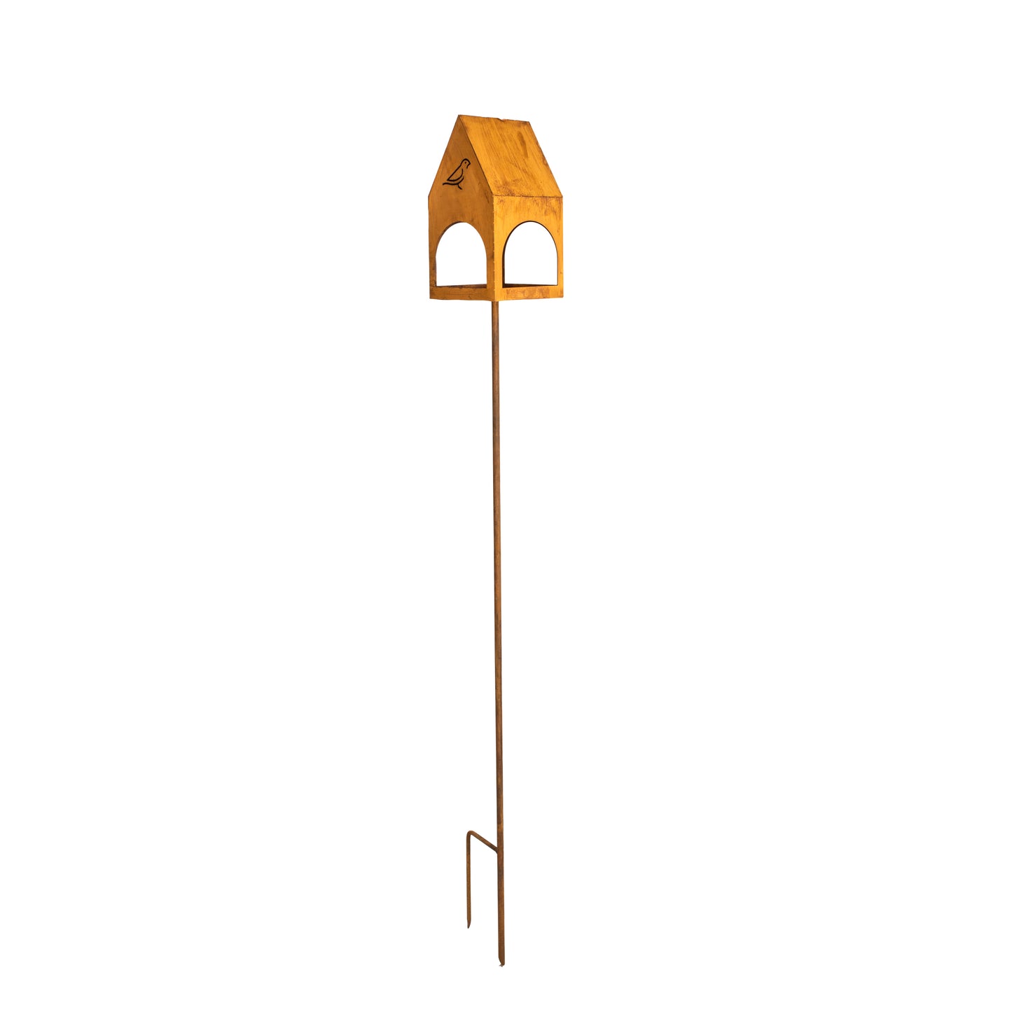 Rustic Steel Bird Feeder on Stake, Garden Decor, Natural Rust Finish