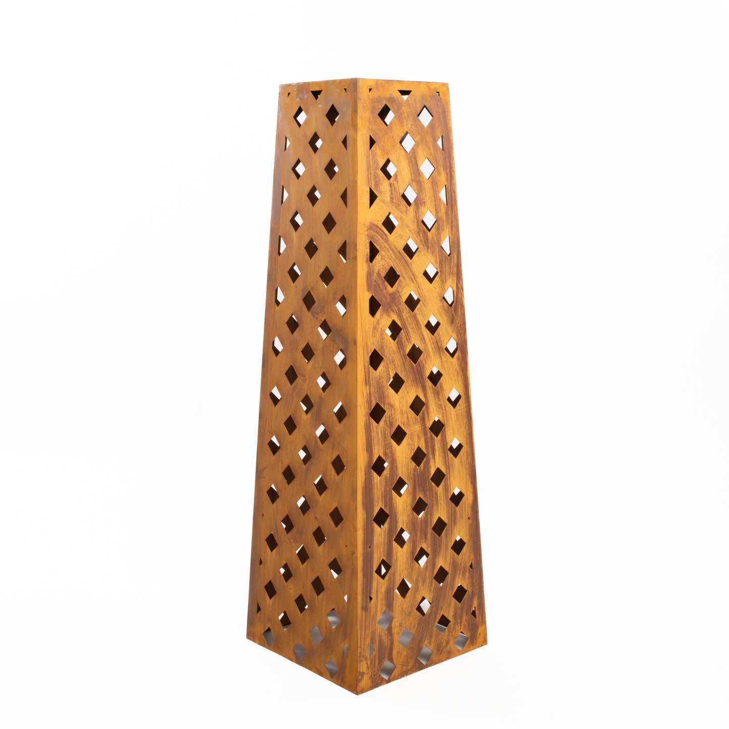 Rusty Steel Corten Trapezoid with Diamond Cutout - Unique Decorative Piece, Lighted for Ambient Effect