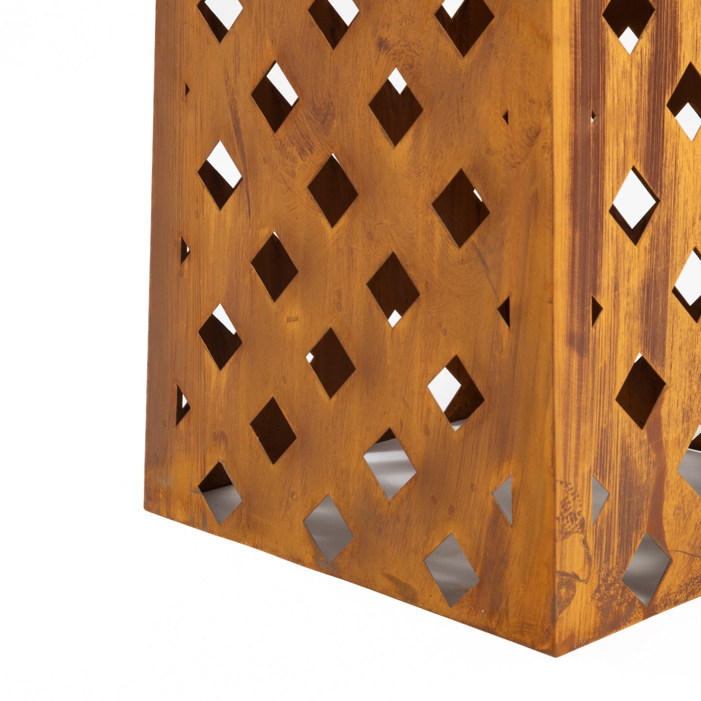 Rusty Steel Corten Trapezoid with Diamond Cutout - Unique Decorative Piece, Lighted for Ambient Effect