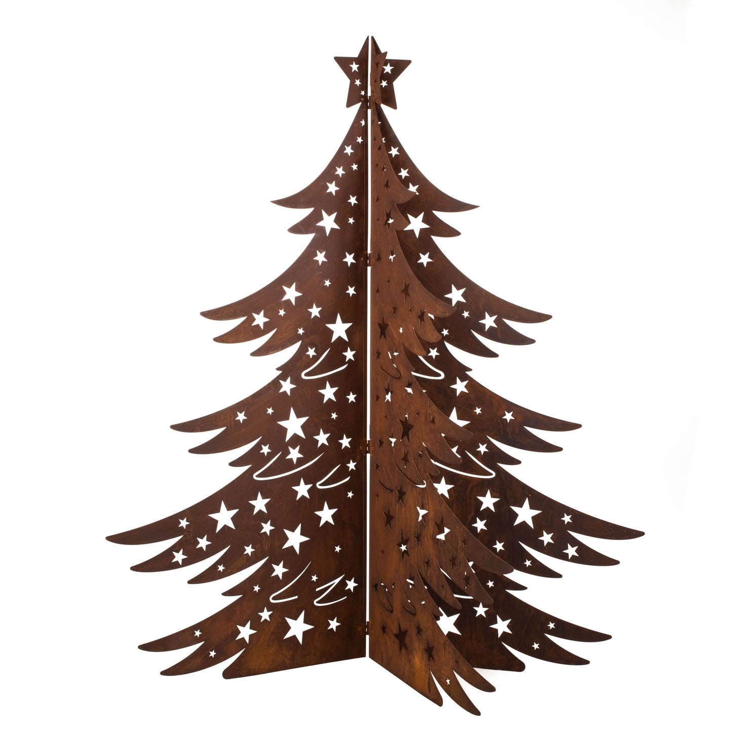 3D Natural Rust Steel Christmas Tree – Foldable Metal Holiday Decor
