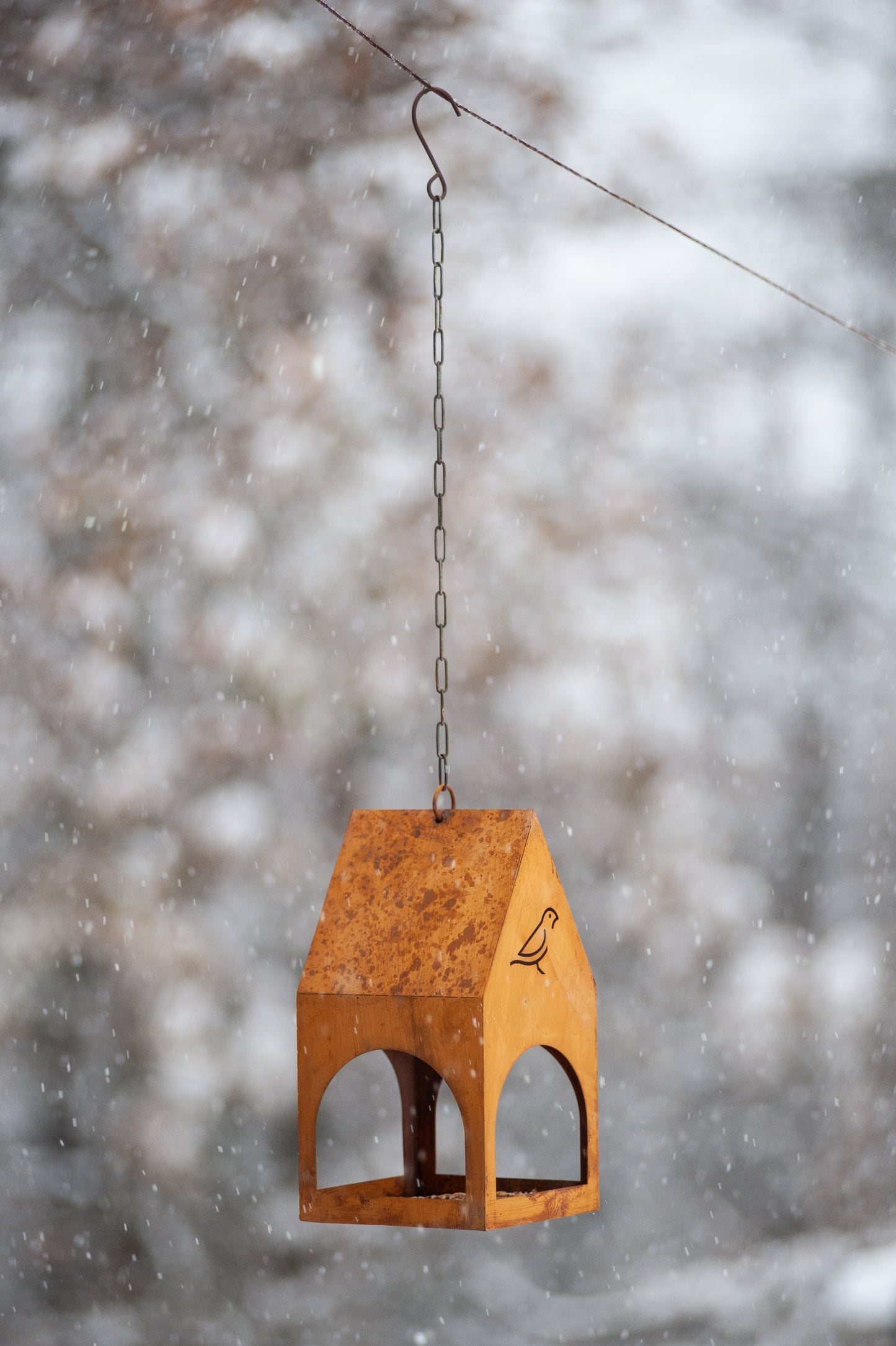 Handmade Rustic Steel Bird Feeder - Natural Rust Finish, Garden Decor