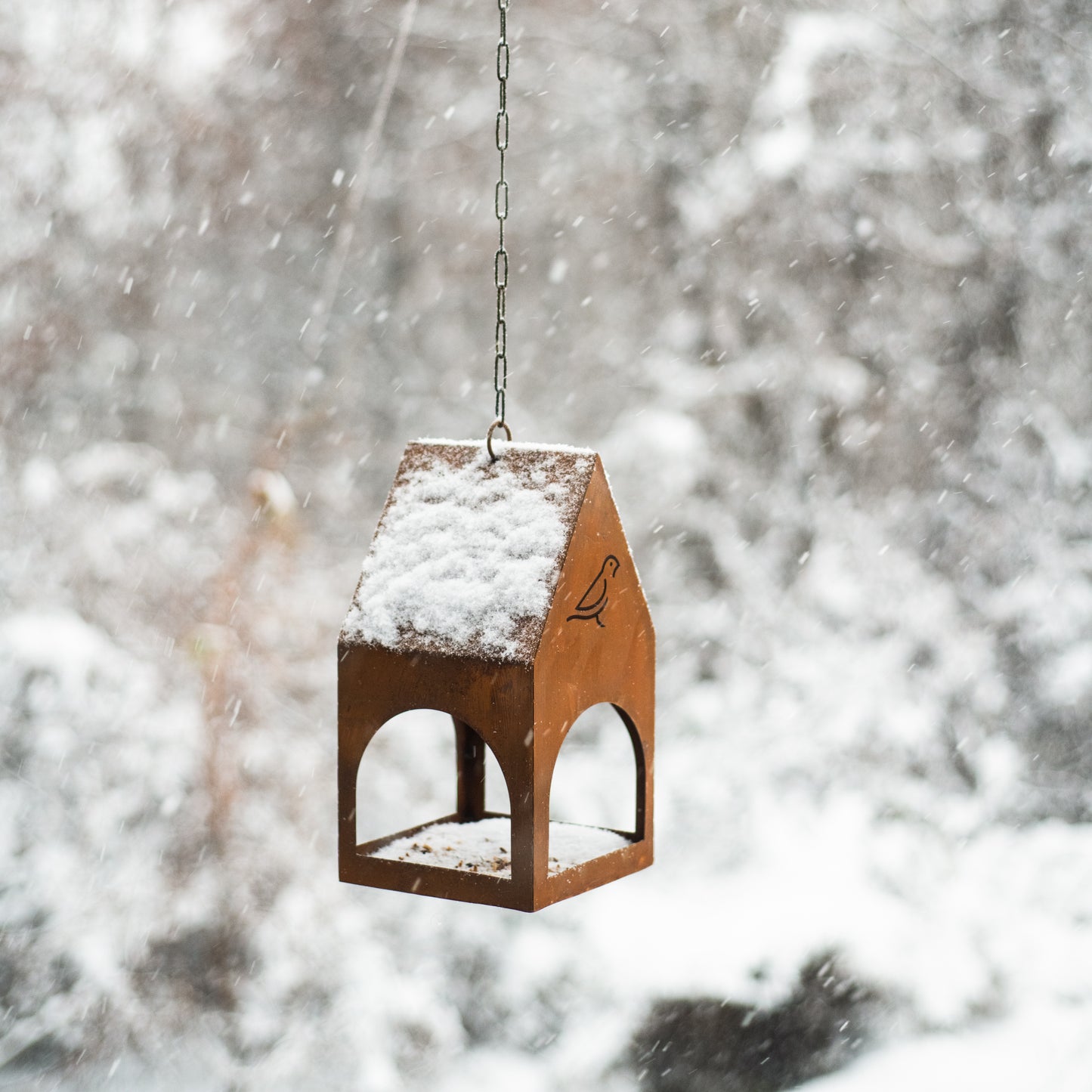 Handmade Rustic Steel Bird Feeder - Natural Rust Finish, Garden Decor