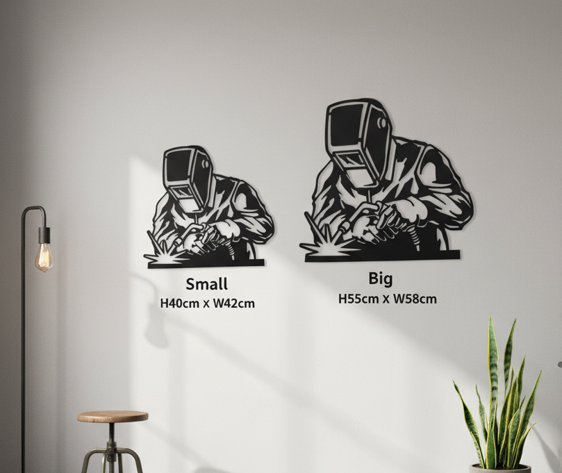 Black Metal Welder Wall Art – Unique Cut-Out Design, Powder-Coated Steel Sculpture, Industrial Home Decor