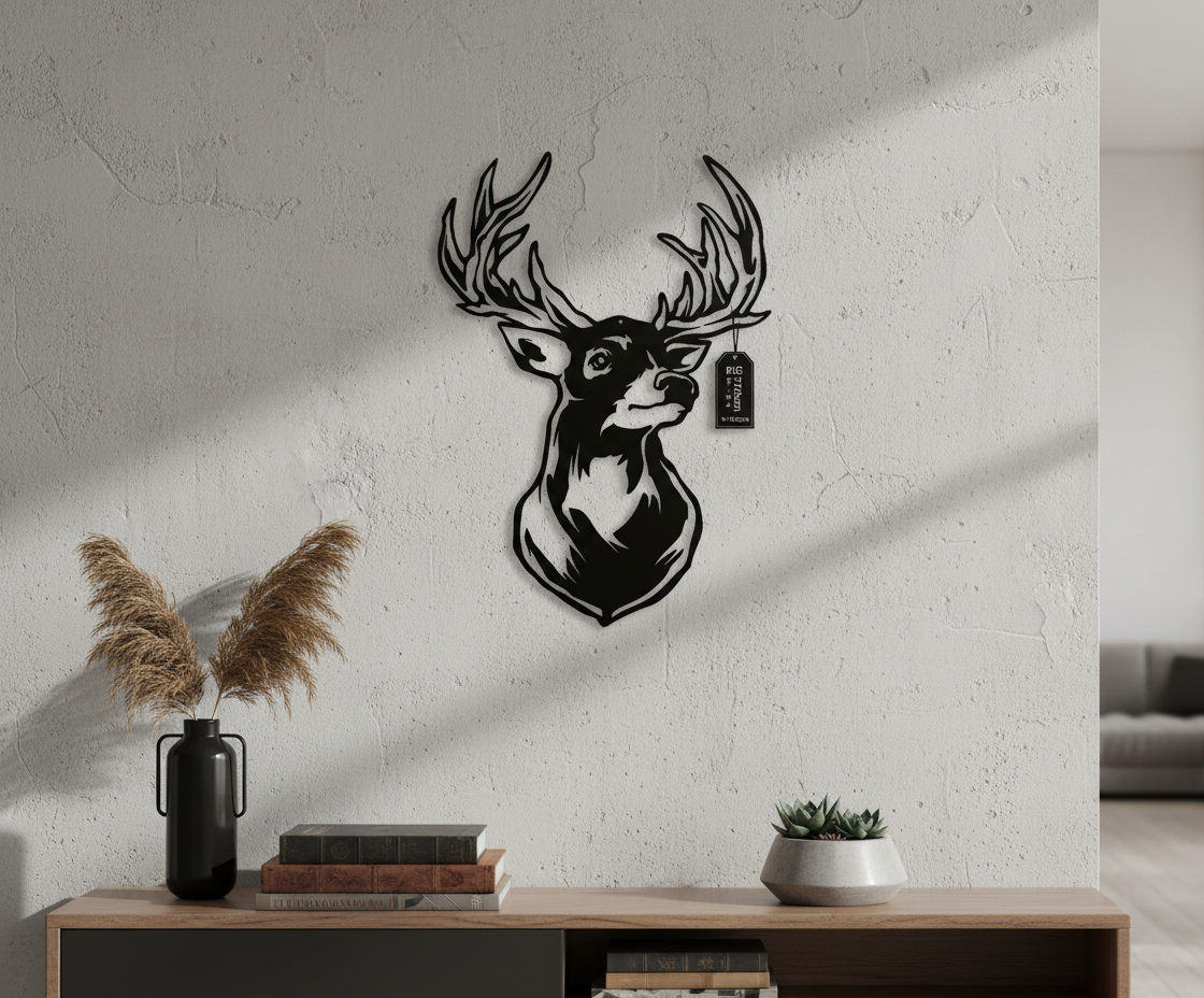 Black Metal Deer Wall Art – Elegant Animal Decoration, Modern Powder-Coated Steel Artwork