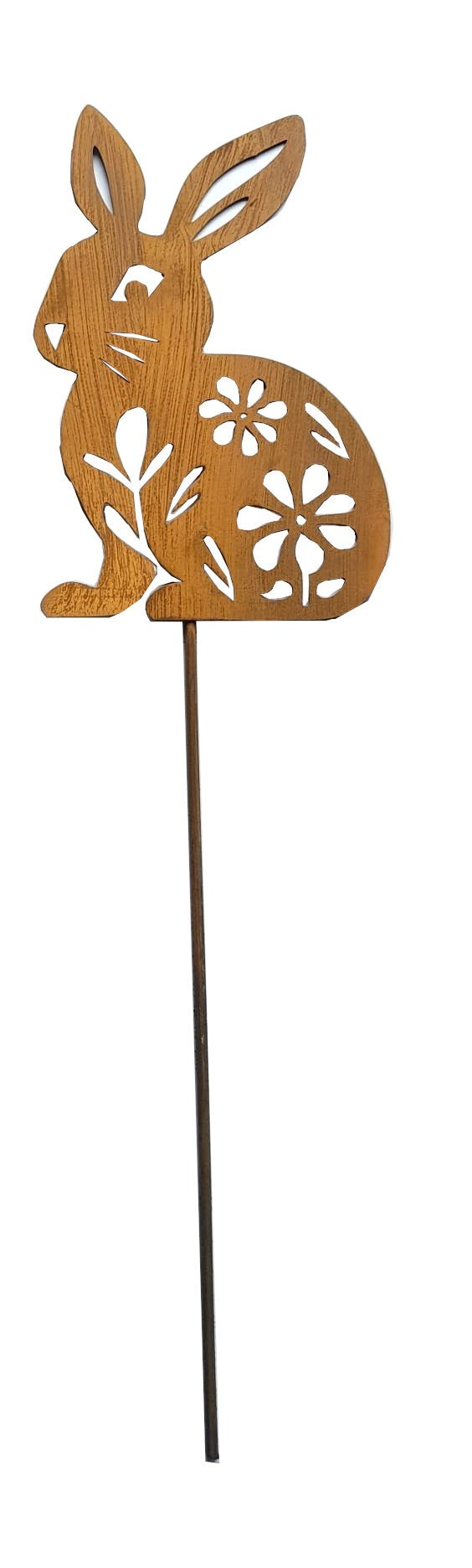 Handmade Metal Rabbit Garden Stake, Natural Rust Finish, Yard Art