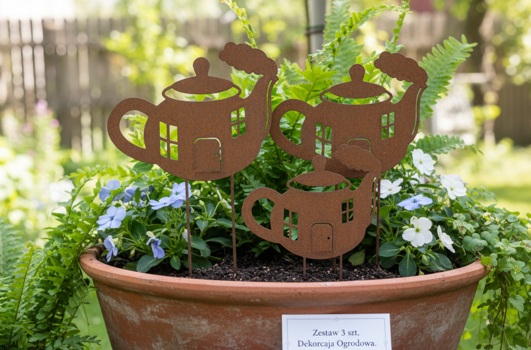 Rustic Steel Kettle Houses Garden Stakes – Metal Garden Art