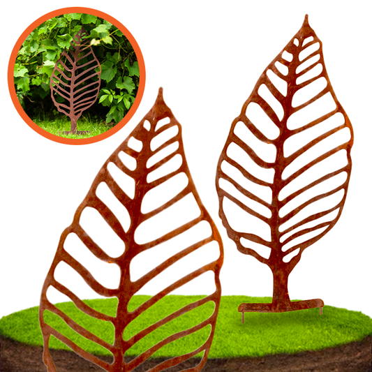Metal Leaf Garden Stake – Natural Rust Steel, Decorative Outdoor Ornament