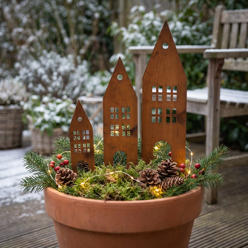 Rustic Steel House Garden Stakes – Weatherproof Metal Art