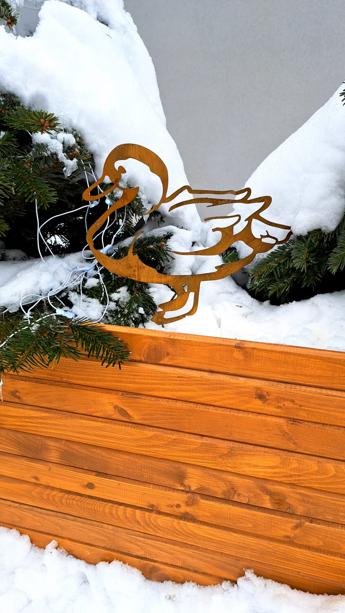 Rustic Steel Duck Sculpture, Corten Effect, Garden Art
