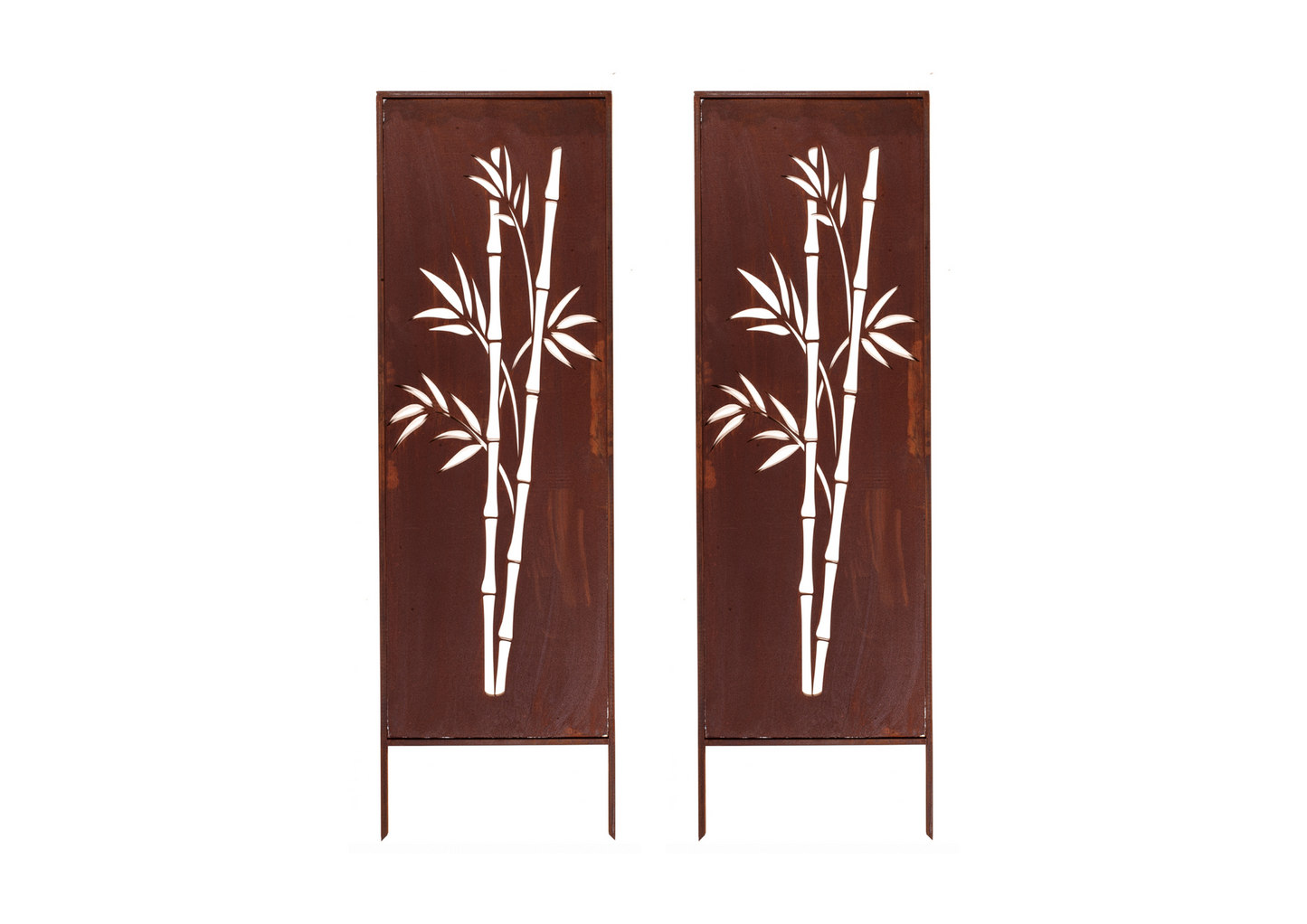 Rustic Metal Garden Screen – Corten Effect Steel Privacy Panel with Bamboo Cutouts