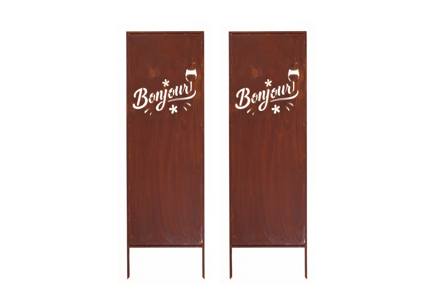 Rustic Metal Garden Screen – Corten Effect Steel Privacy Panel "Bonjour"