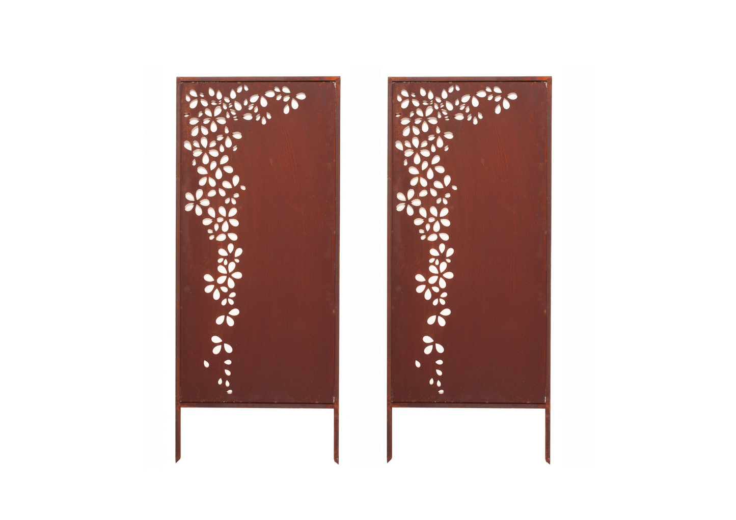 Rustic Metal Garden Screen – Effect Corten Steel Privacy Panel with Flower Garland Cutouts
